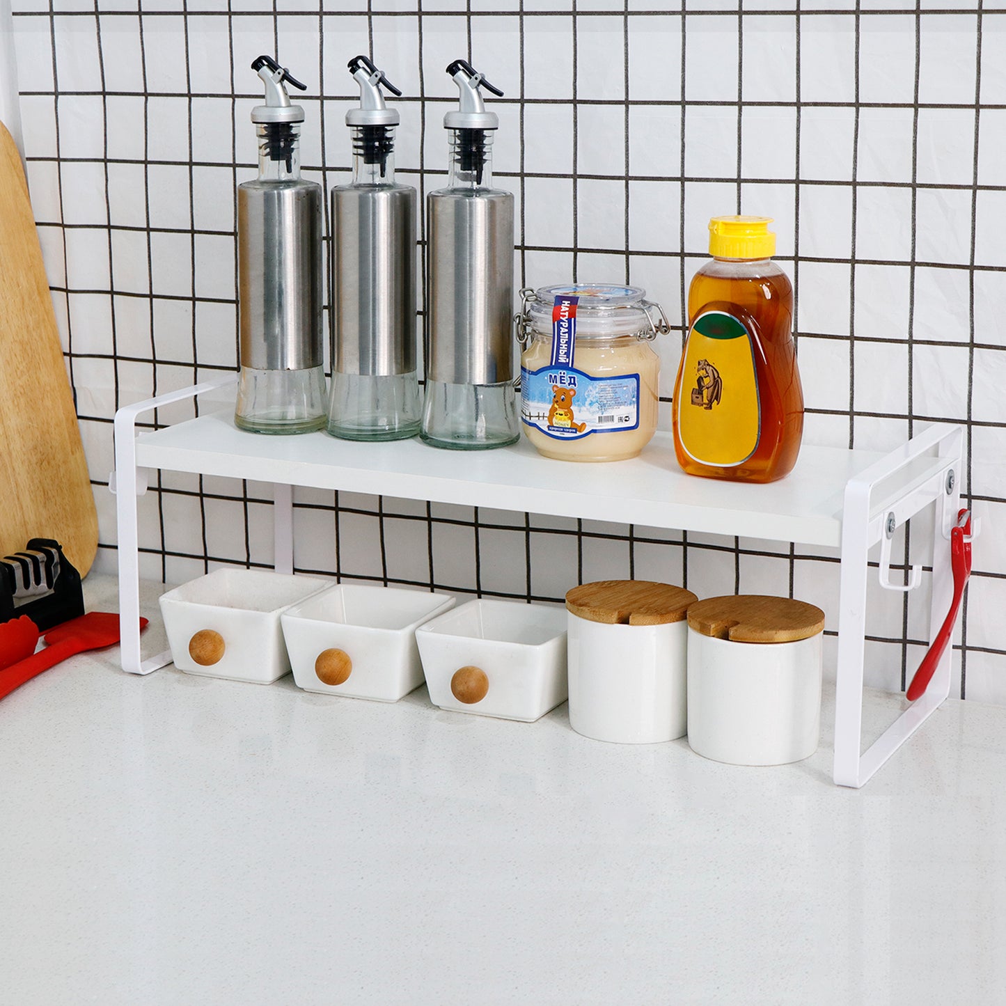 PONCE Étagère de rangement empilable pour cuisine, gain de place, 1/3/5 pièces - Feu/Bois/Blanc