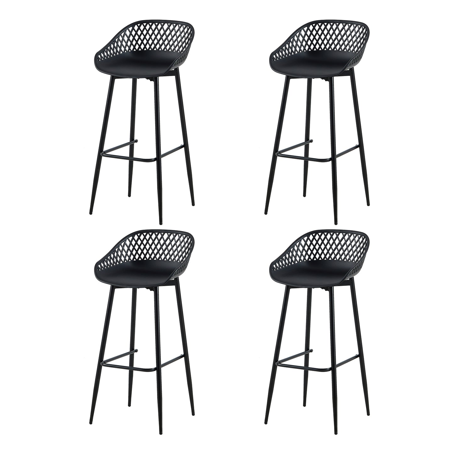 Lot de 4 chaises de bar en fer de style industriel moderne avec dossier creux respirant - Noir/Blanc