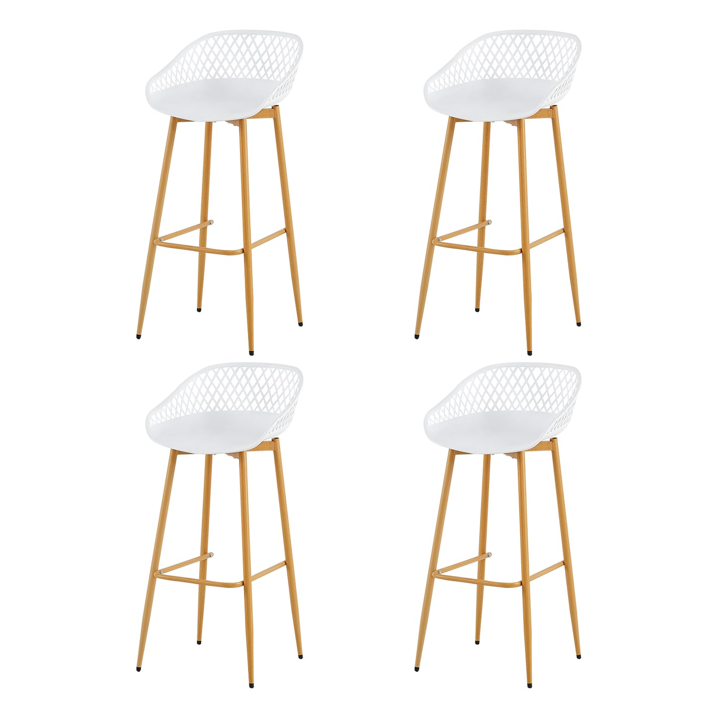Lot de 4 chaises de bar en fer de style industriel moderne avec dossier creux respirant - Noir/Blanc