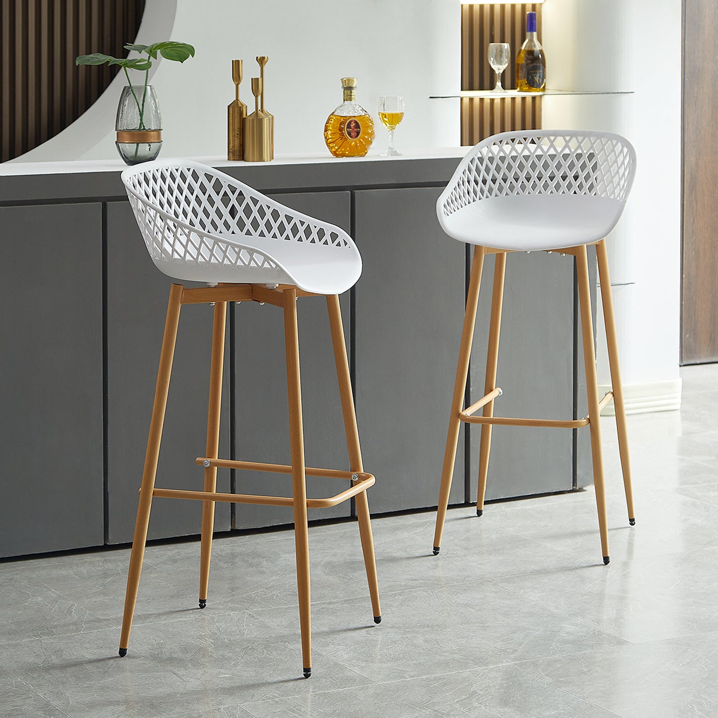 Lot de 4 chaises de bar en fer de style industriel moderne avec dossier creux respirant - Noir/Blanc