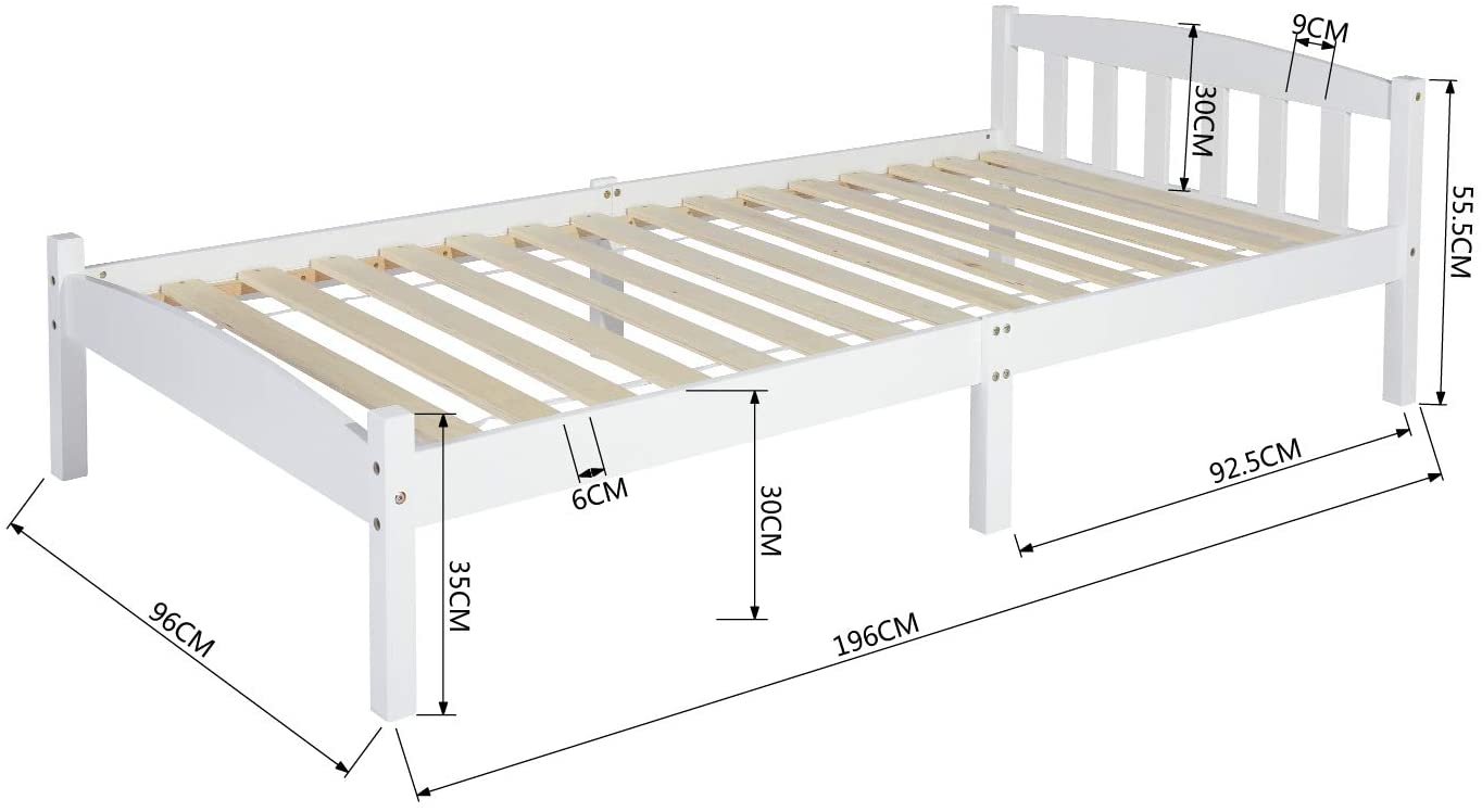 ABATE Lit Simple/Double en Bois 96 *198 cm/146 * 198 cm - Blanc