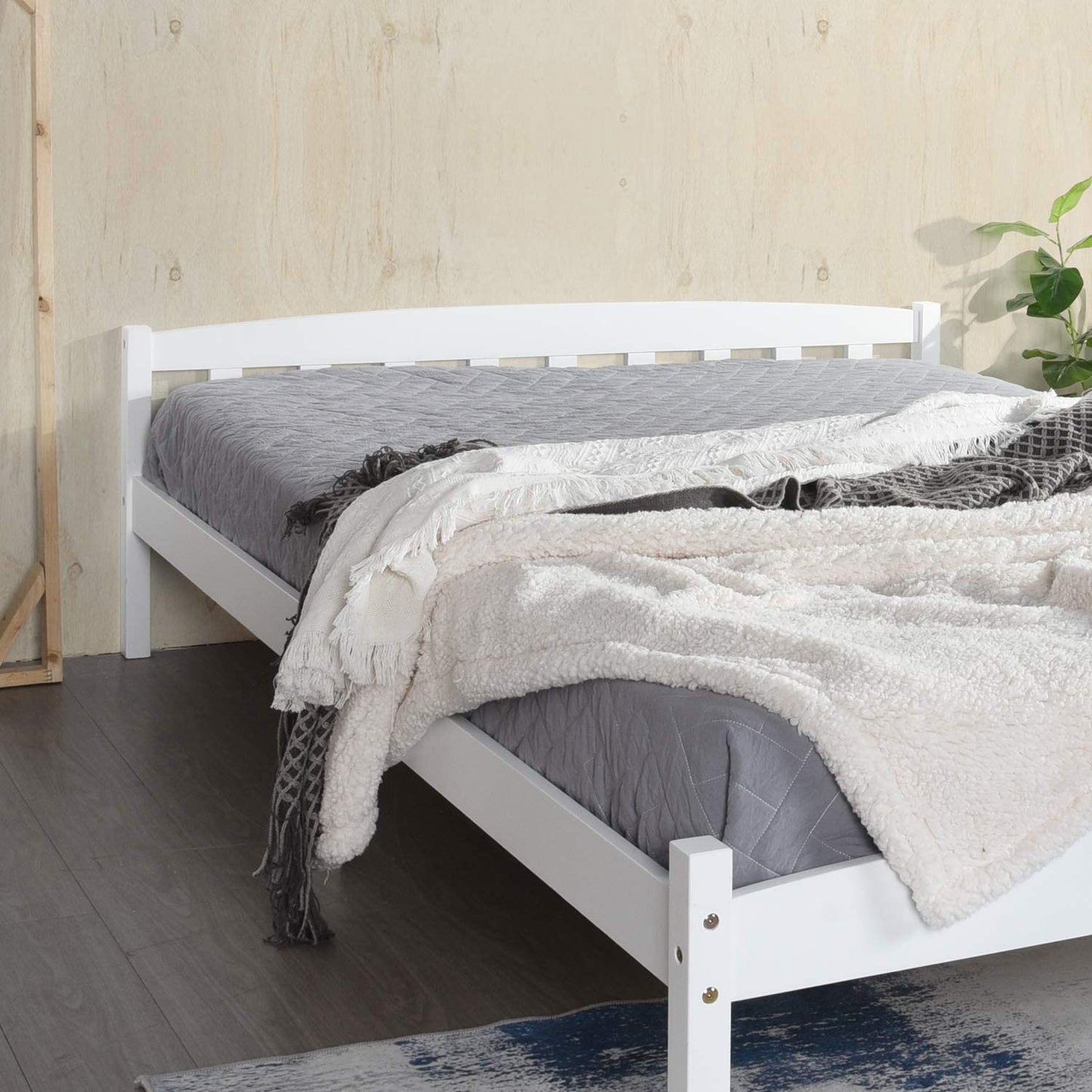 ABATE Lit Simple/Double en Bois 96 *198 cm/146 * 198 cm - Blanc