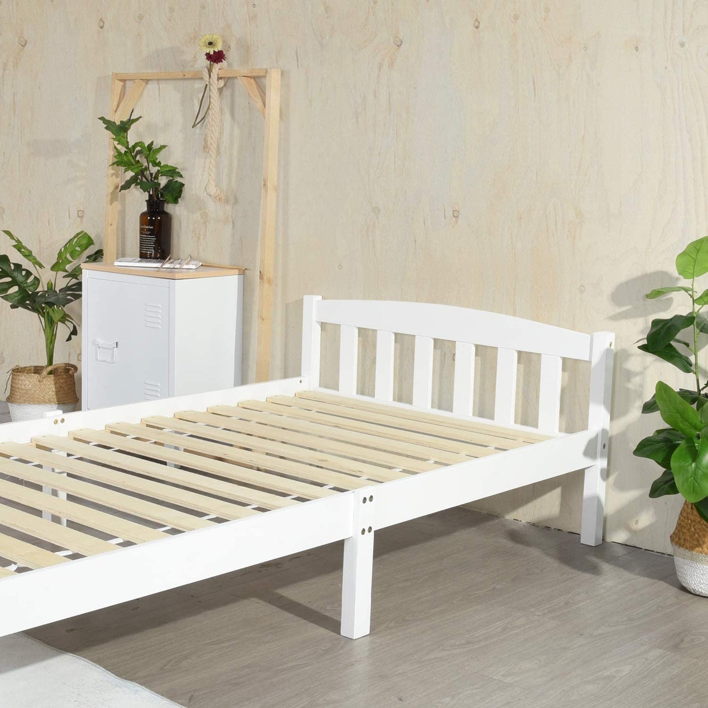 ABATE Lit Simple/Double en Bois 96 *198 cm/146 * 198 cm - Blanc