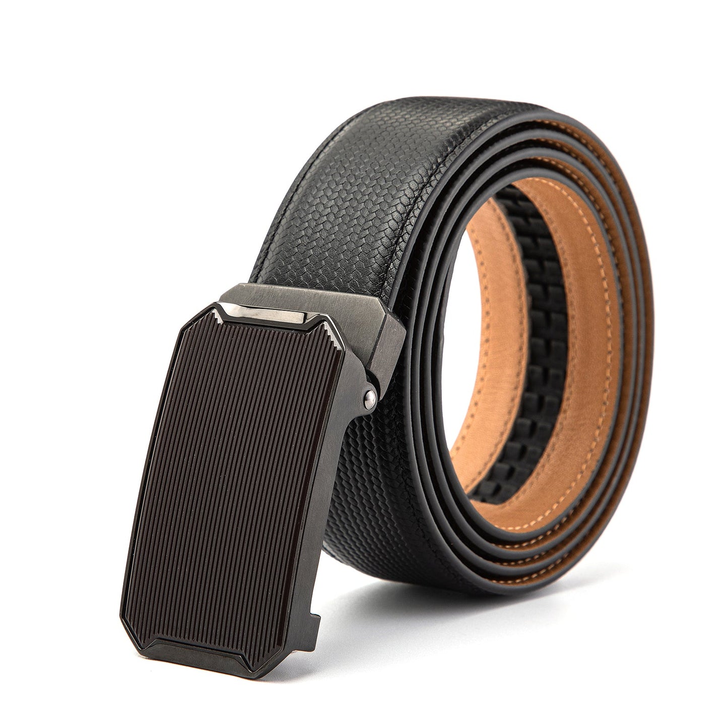 Derry Ceinture classique en cuir de vachette avec boucle automatique, Gun Black