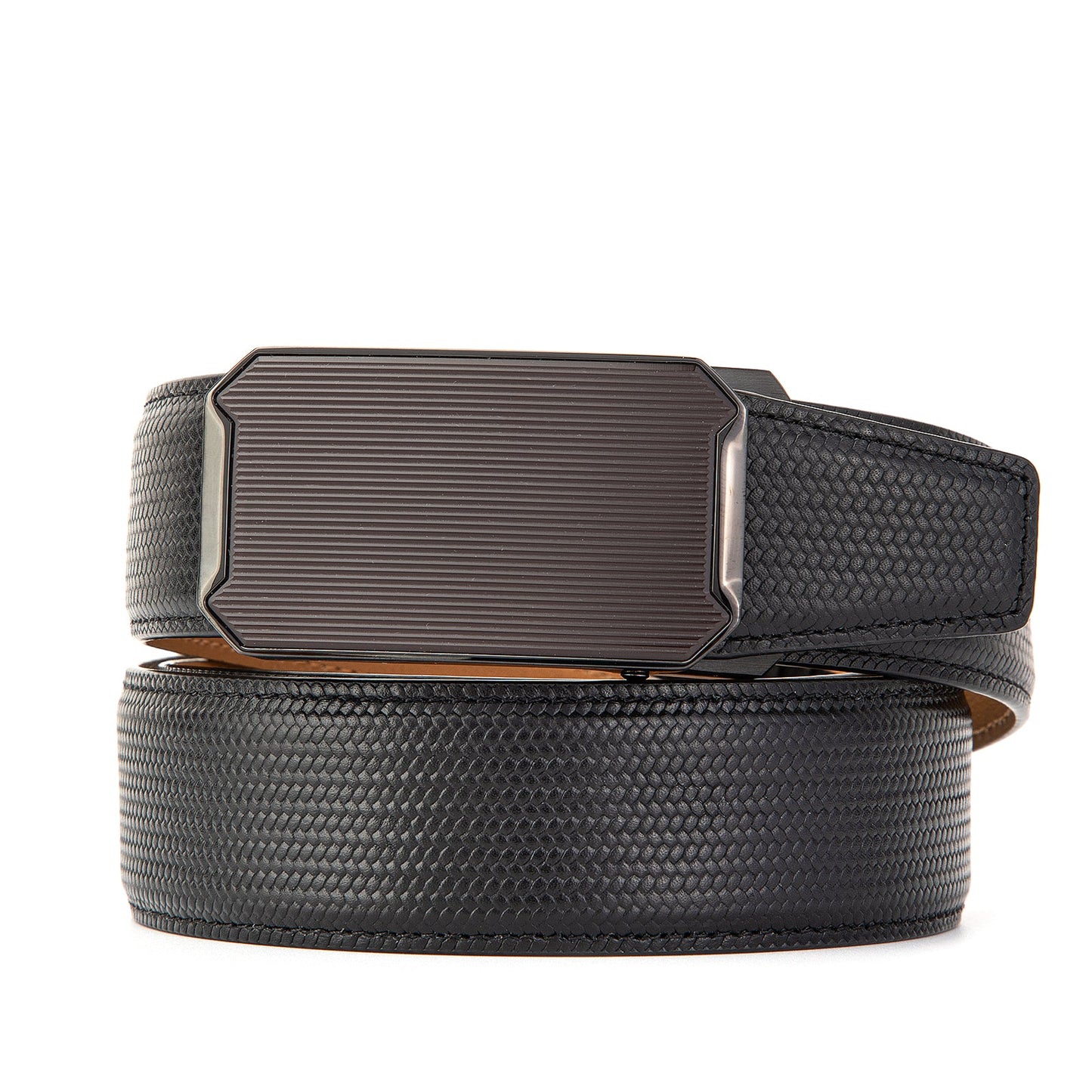Derry Ceinture classique en cuir de vachette avec boucle automatique, Gun Black