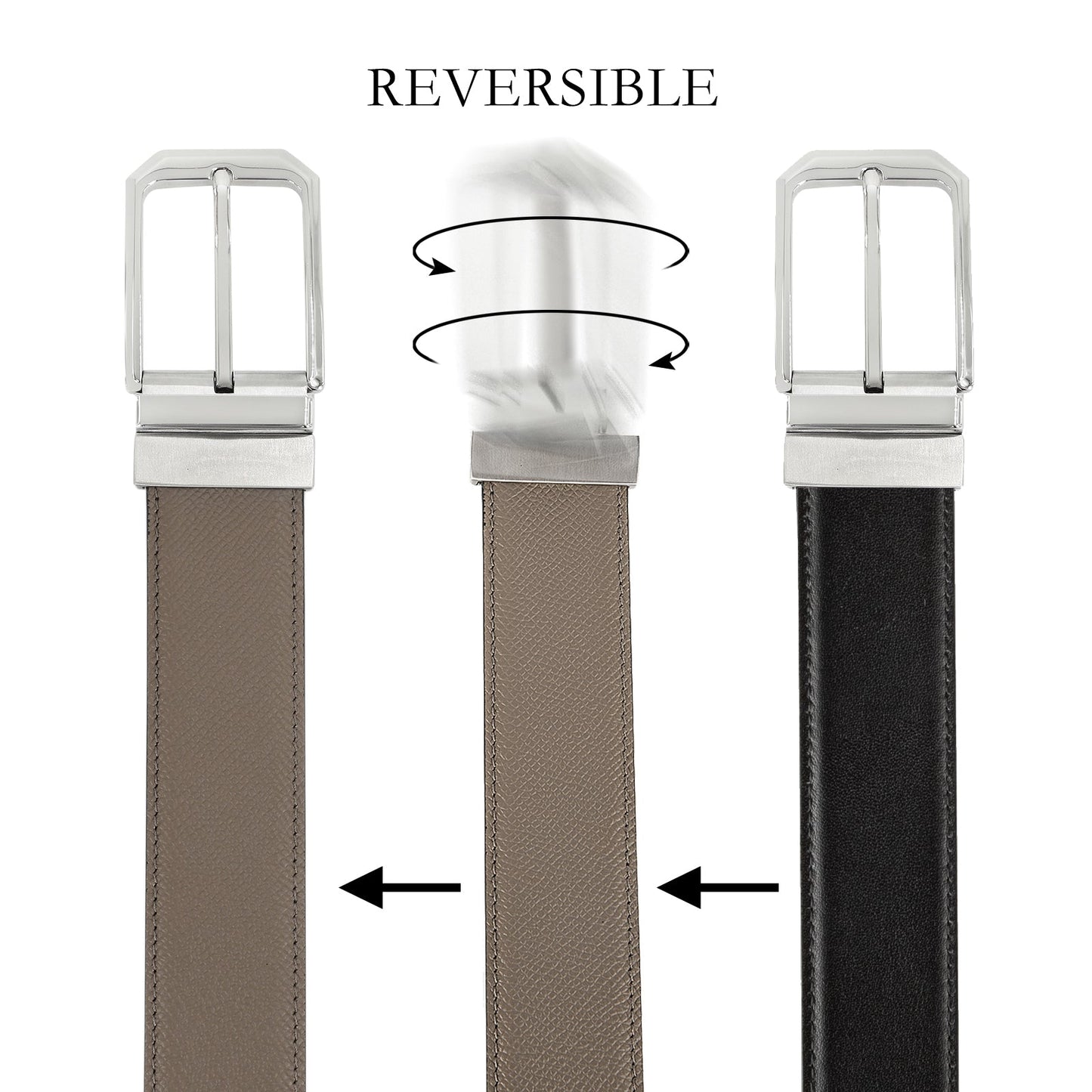 Diest Ceinture élégante à boucle ardillon en cuir de vachette avec couche supérieure, Couleur Acier, Kaki