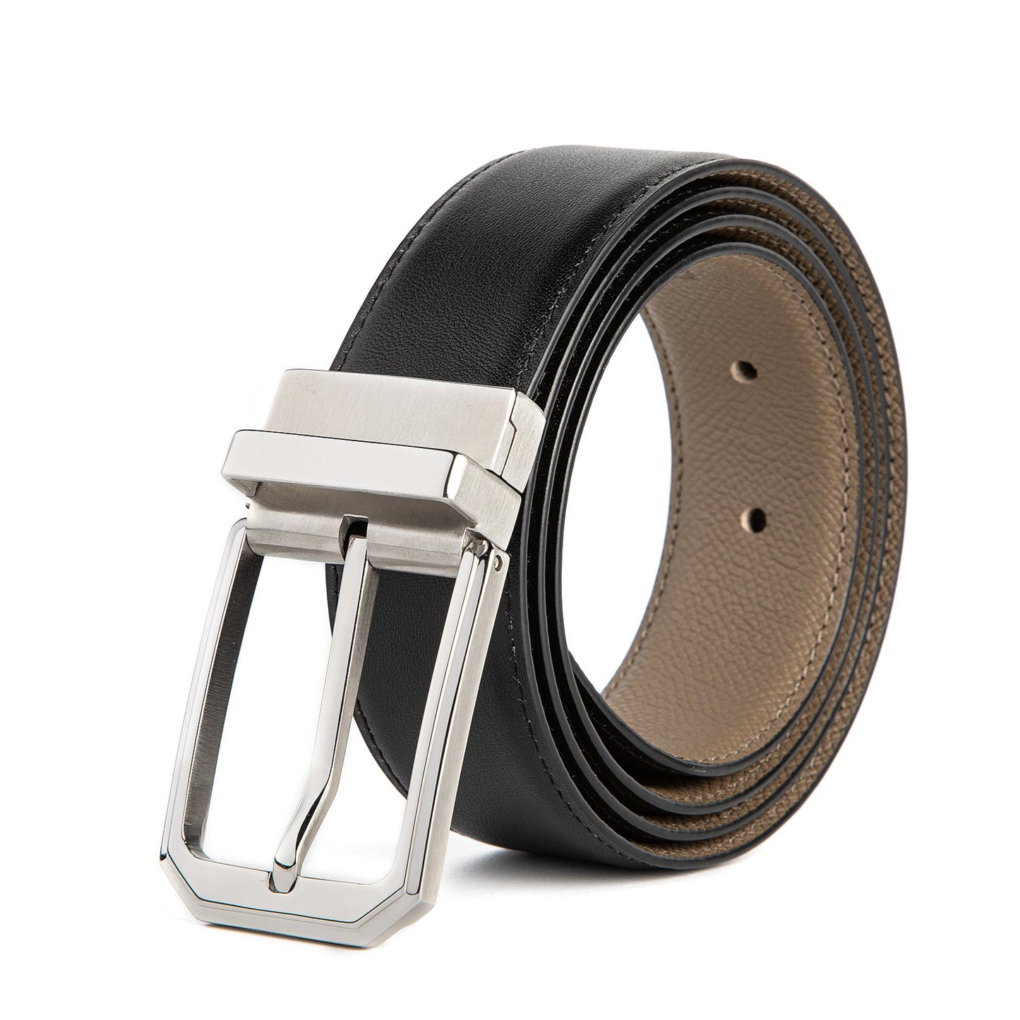Diest Ceinture élégante à boucle ardillon en cuir de vachette avec couche supérieure, Couleur Acier, Kaki