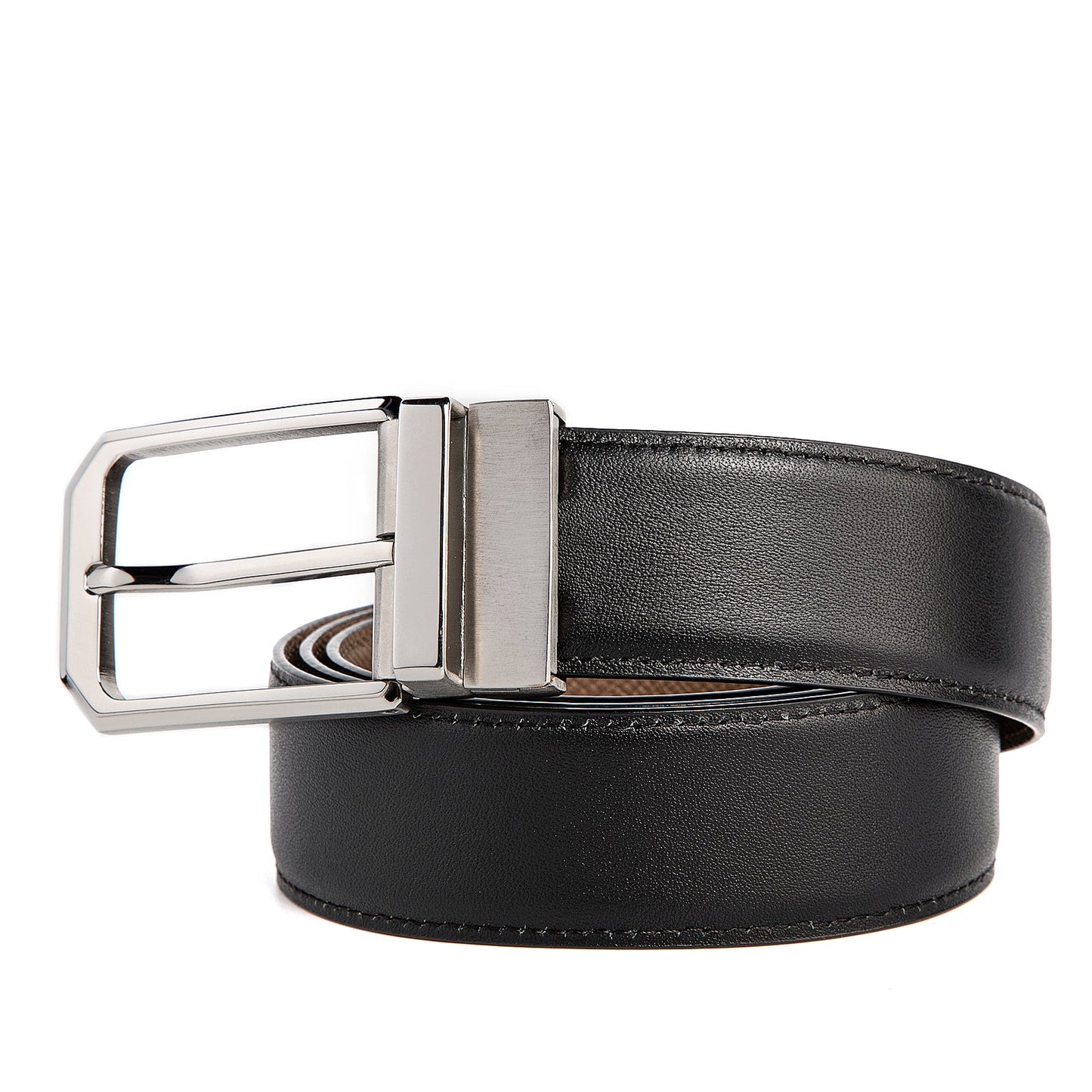 Diest Ceinture élégante à boucle ardillon en cuir de vachette avec couche supérieure, Couleur Acier, Kaki