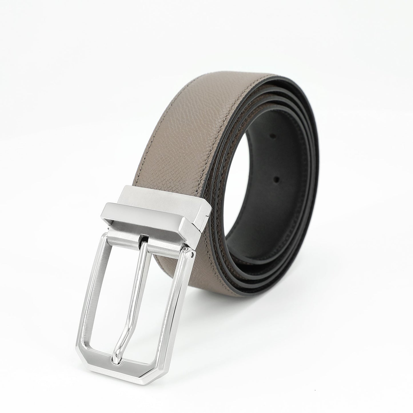 Diest Ceinture élégante à boucle ardillon en cuir de vachette avec couche supérieure, Couleur Acier, Kaki