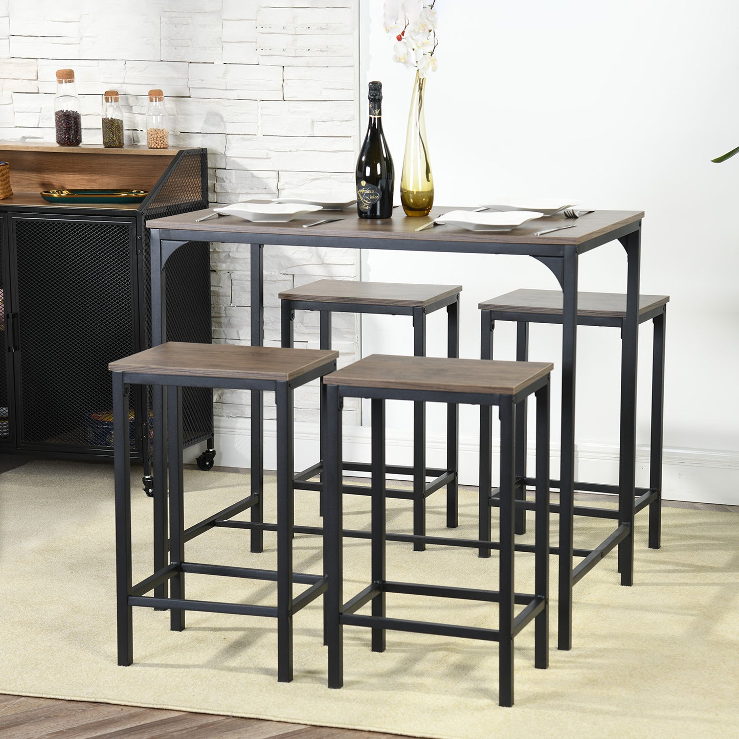 FAIRMAN Ensemble De Table De Bar Avec 1 Table Et 4 Chaises