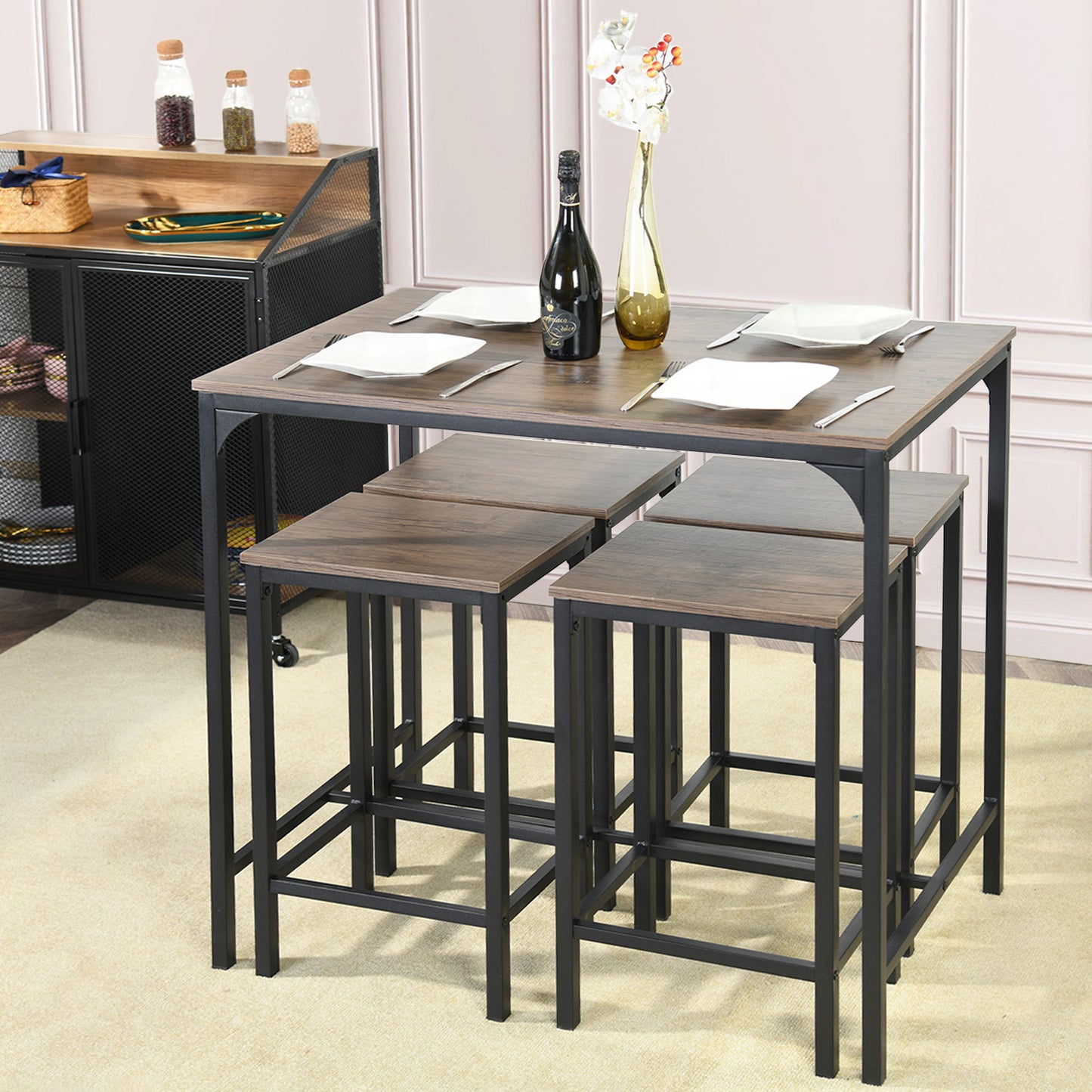 FAIRMAN Ensemble De Table De Bar Avec 1 Table Et 4 Chaises