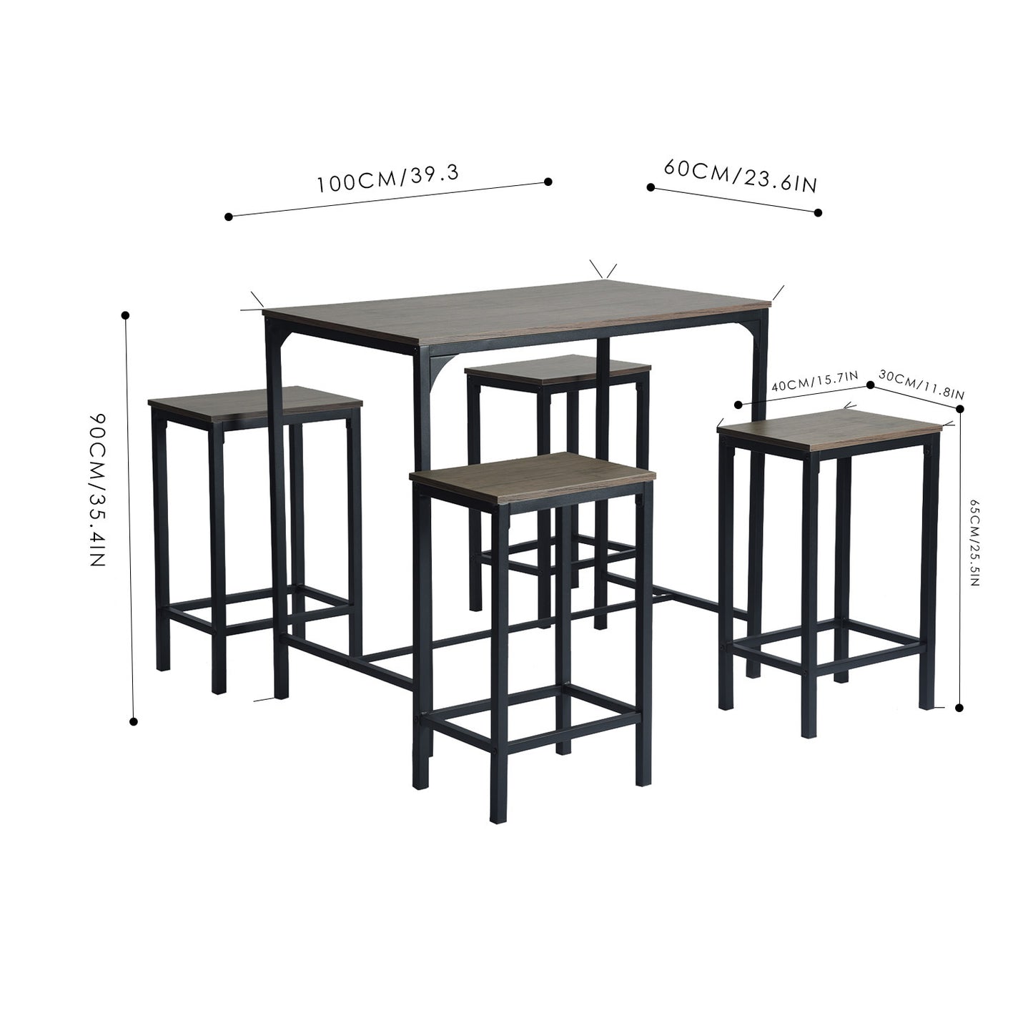 FAIRMAN Ensemble De Table De Bar Avec 1 Table Et 4 Chaises