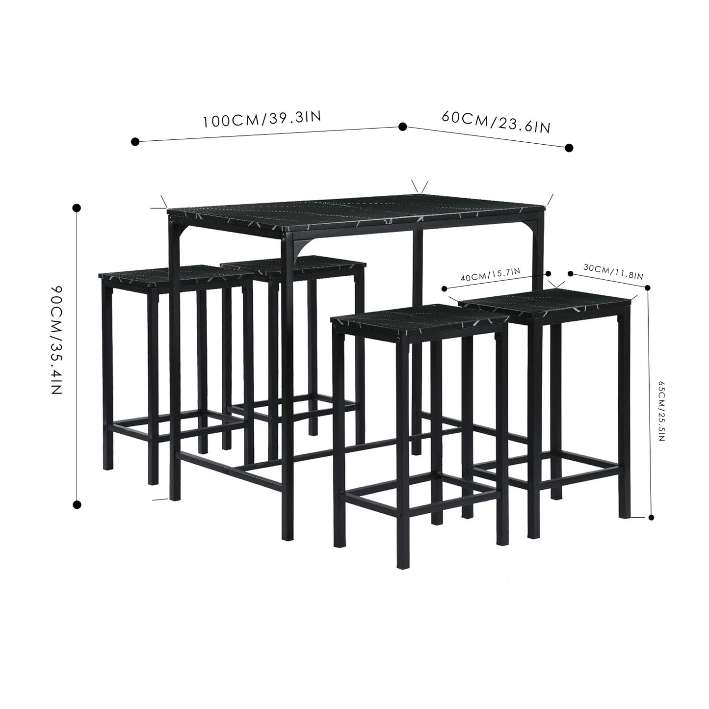 FAIRMAN Ensemble De Table De Bar Avec 1 Table Et 4 Chaises