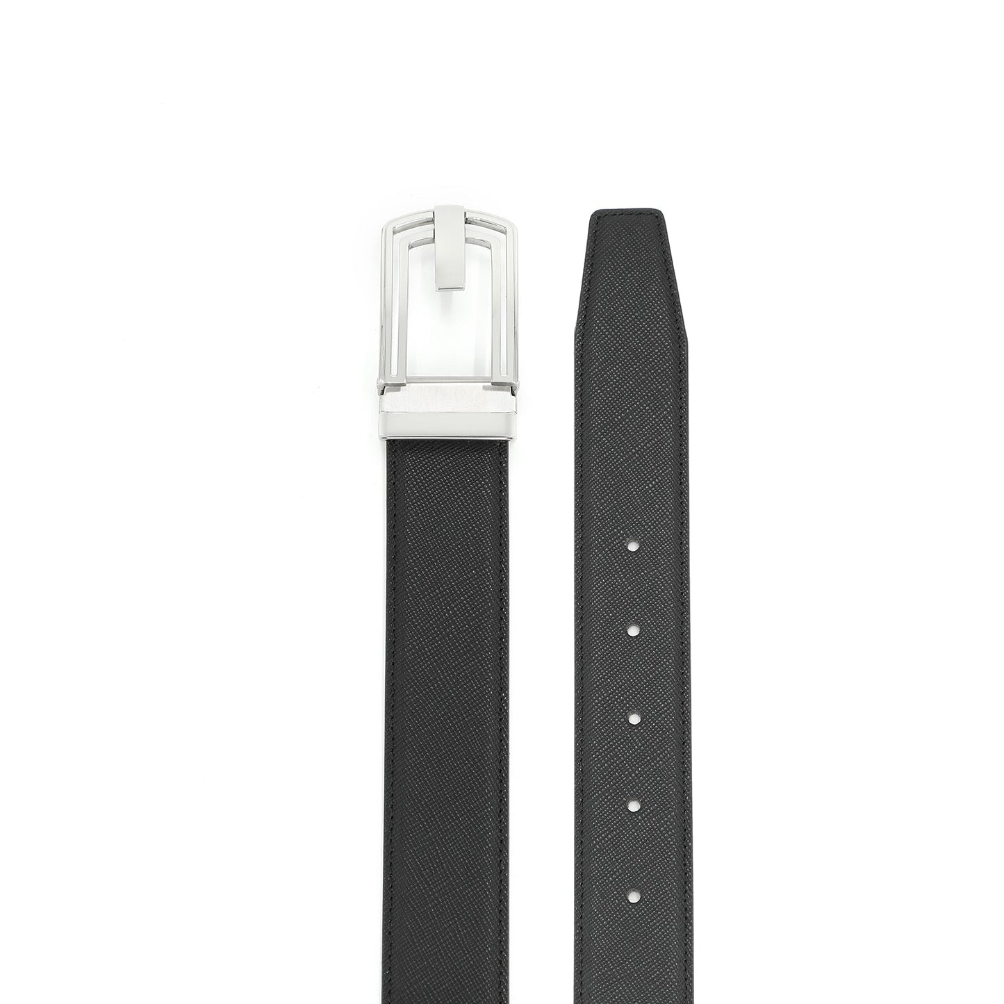 Geel Ceinture classique avec boucle ardillon en cuir de vachette de première qualité - Noir Acier