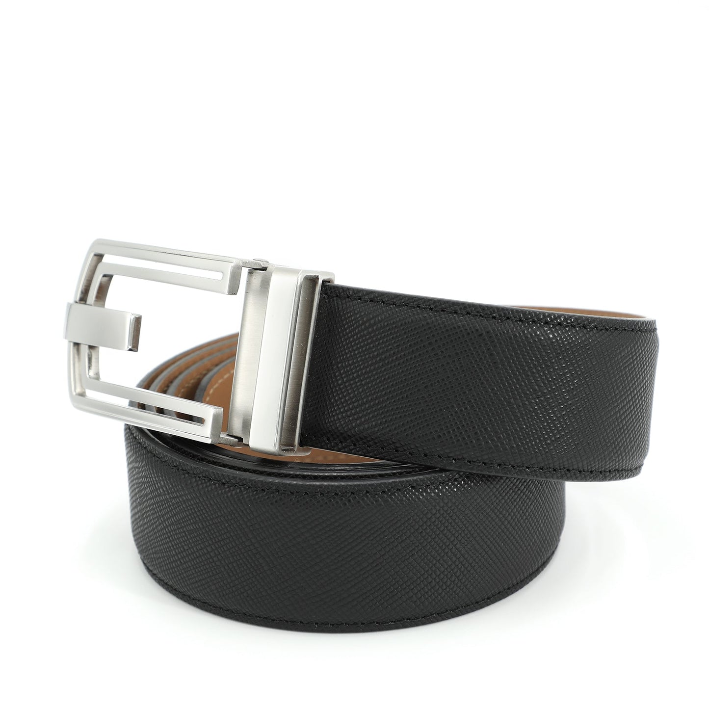 Geel Ceinture classique avec boucle ardillon en cuir de vachette de première qualité - Noir Acier