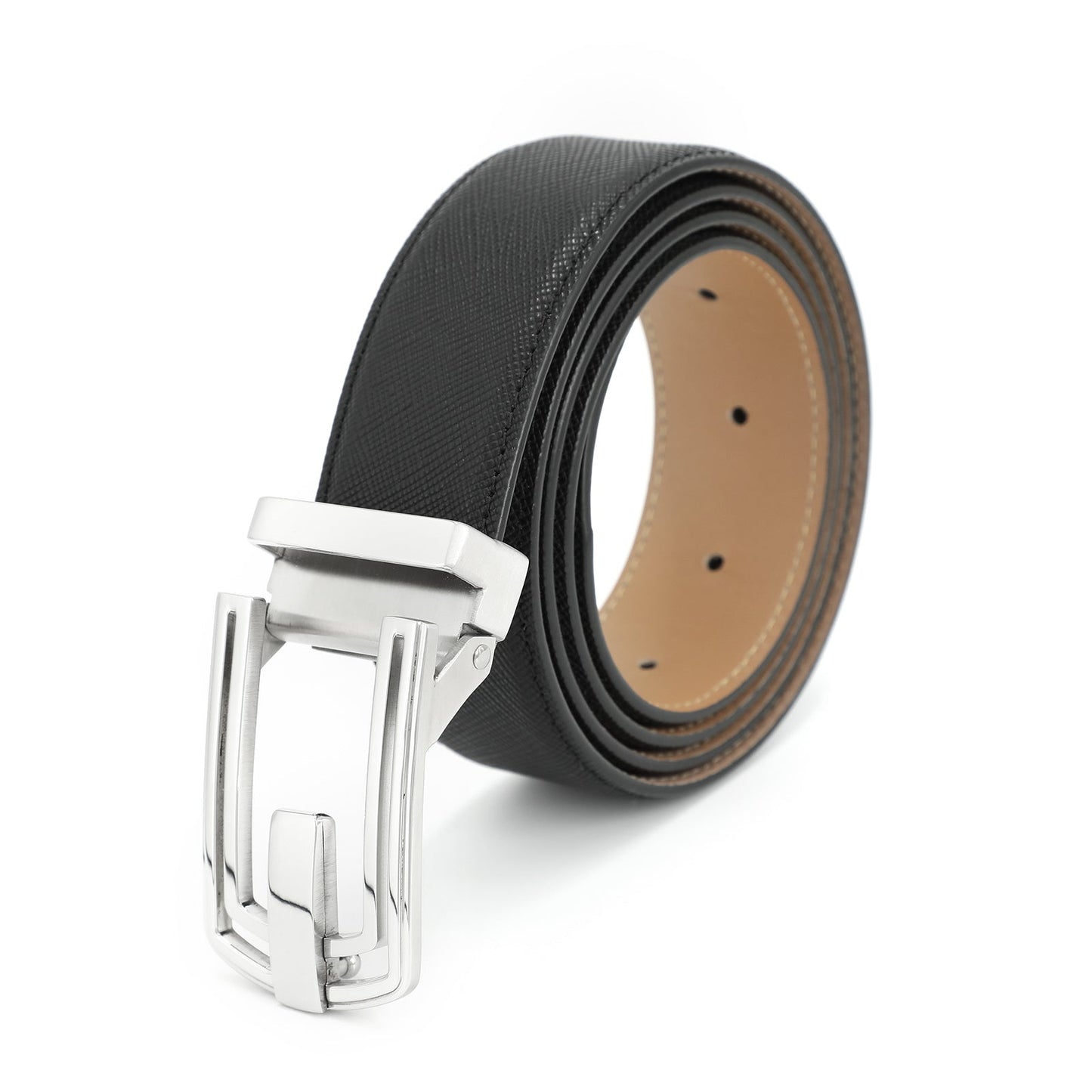 Geel Ceinture classique avec boucle ardillon en cuir de vachette de première qualité - Noir Acier