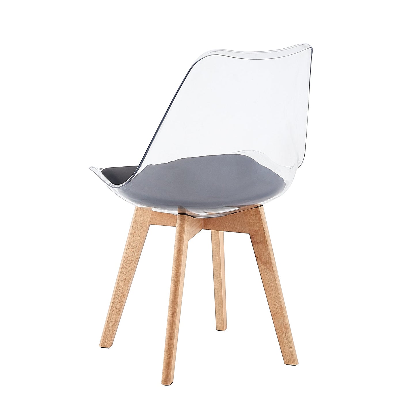LUCCA Chaises de Salle à Manger Transparentes Coussin de Siège en Cuir PU et Pieds en Hêtre Massif - Noir/Blanc/Gris