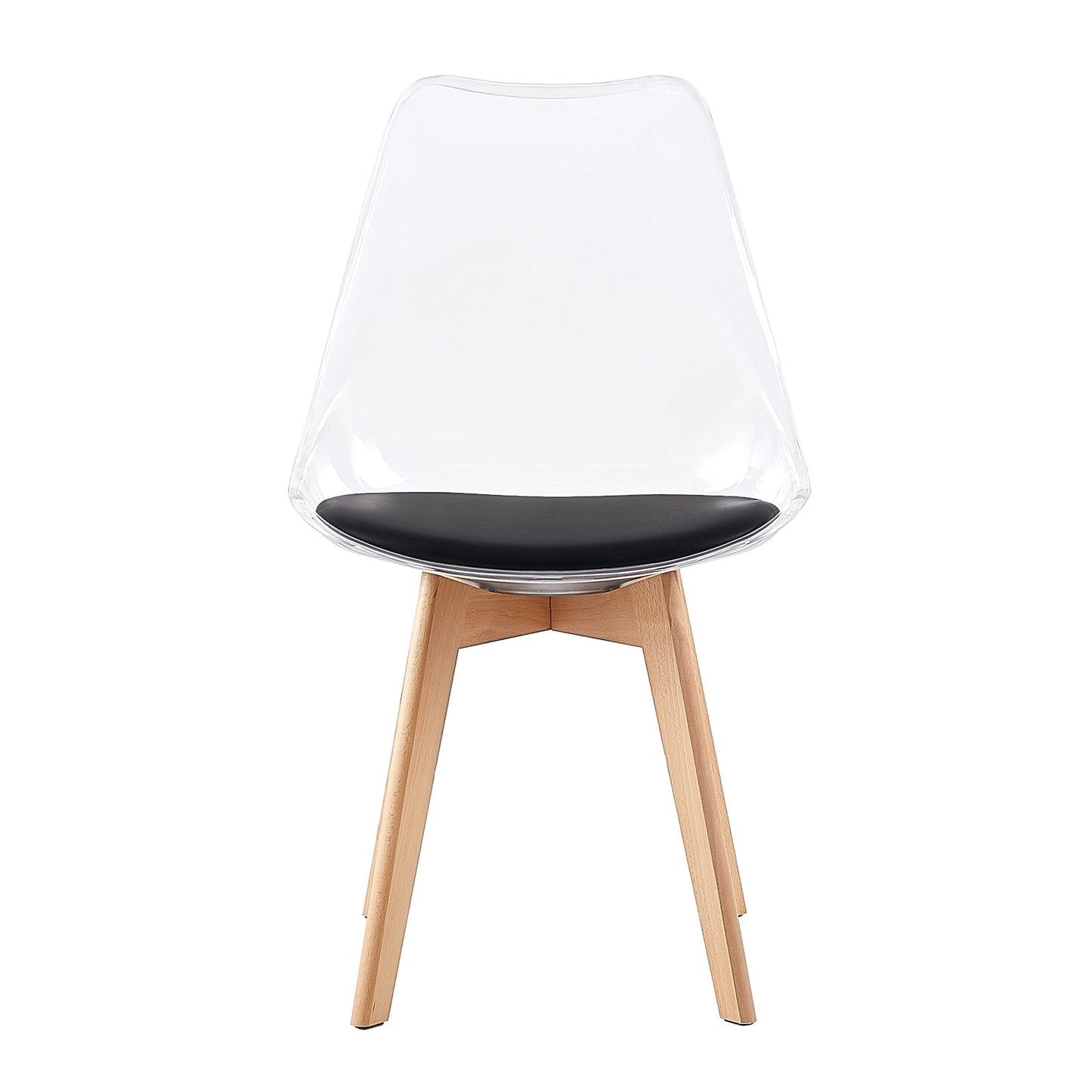 LUCCA Chaises de Salle à Manger Transparentes Coussin de Siège en Cuir PU et Pieds en Hêtre Massif - Noir/Blanc/Gris