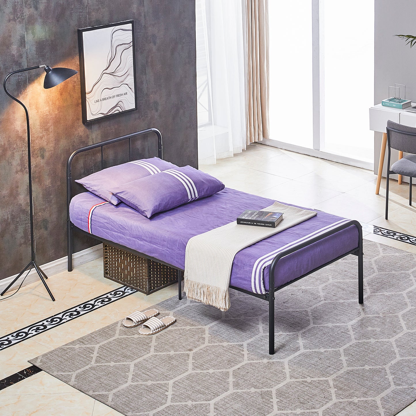 MILO Lit Simple/Double en Métal 94 * 196 cm/143 * 196 cm - Noir