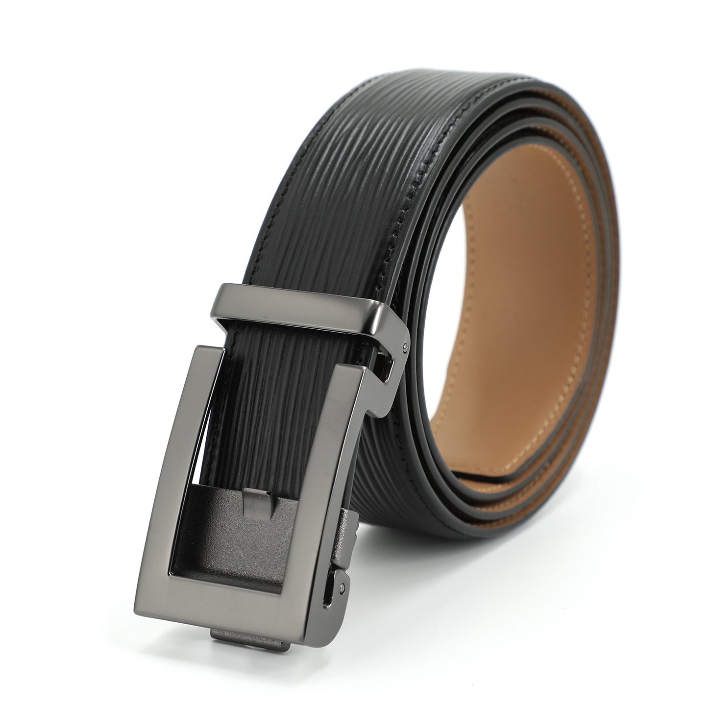 Mons Ceinture à boucle automatique en alliage de peau de vache, couche de tête couleur pistolet muet à la mode