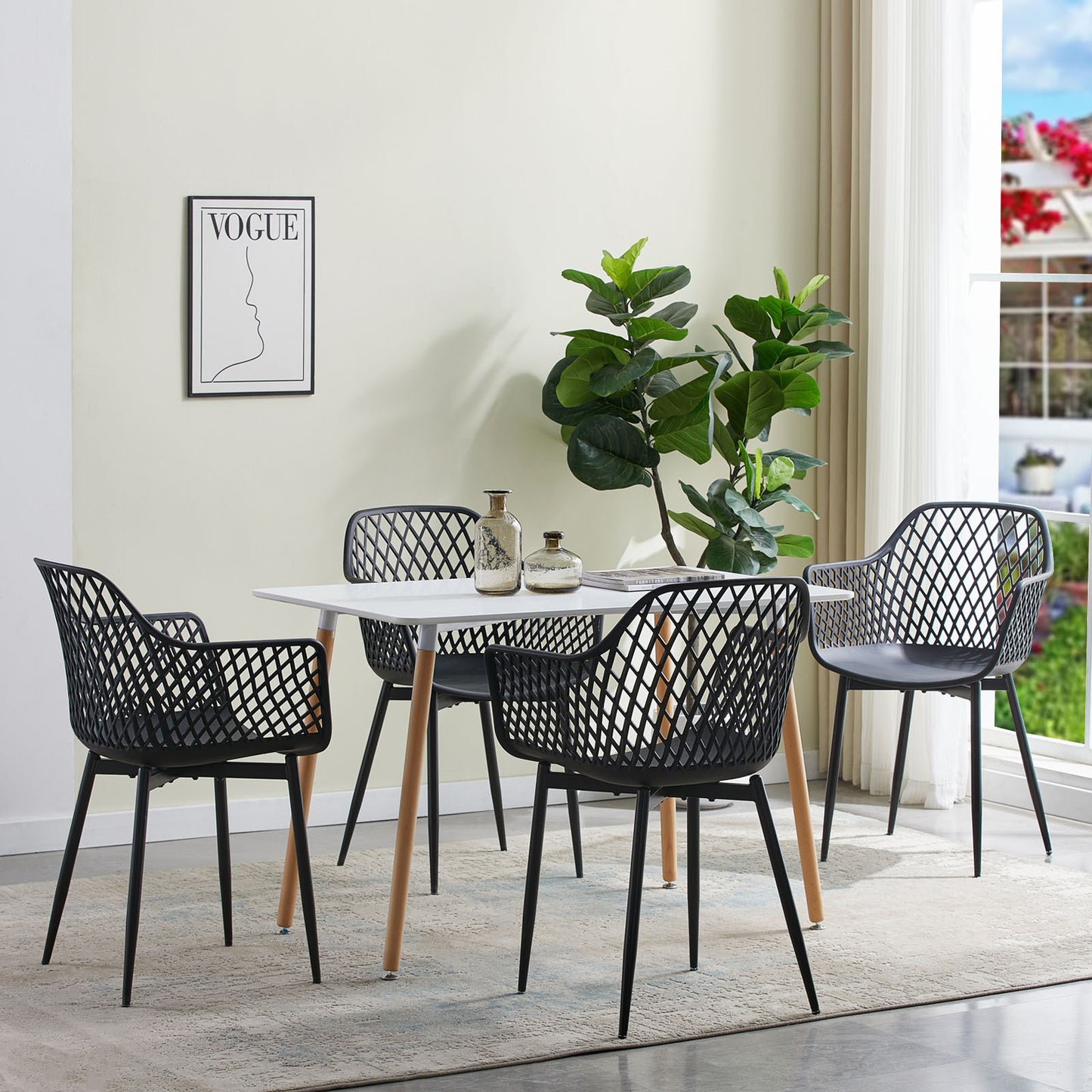 ROME Chaises de salle à manger avec pieds en métal, chaise creuse au design rétro - Noir
