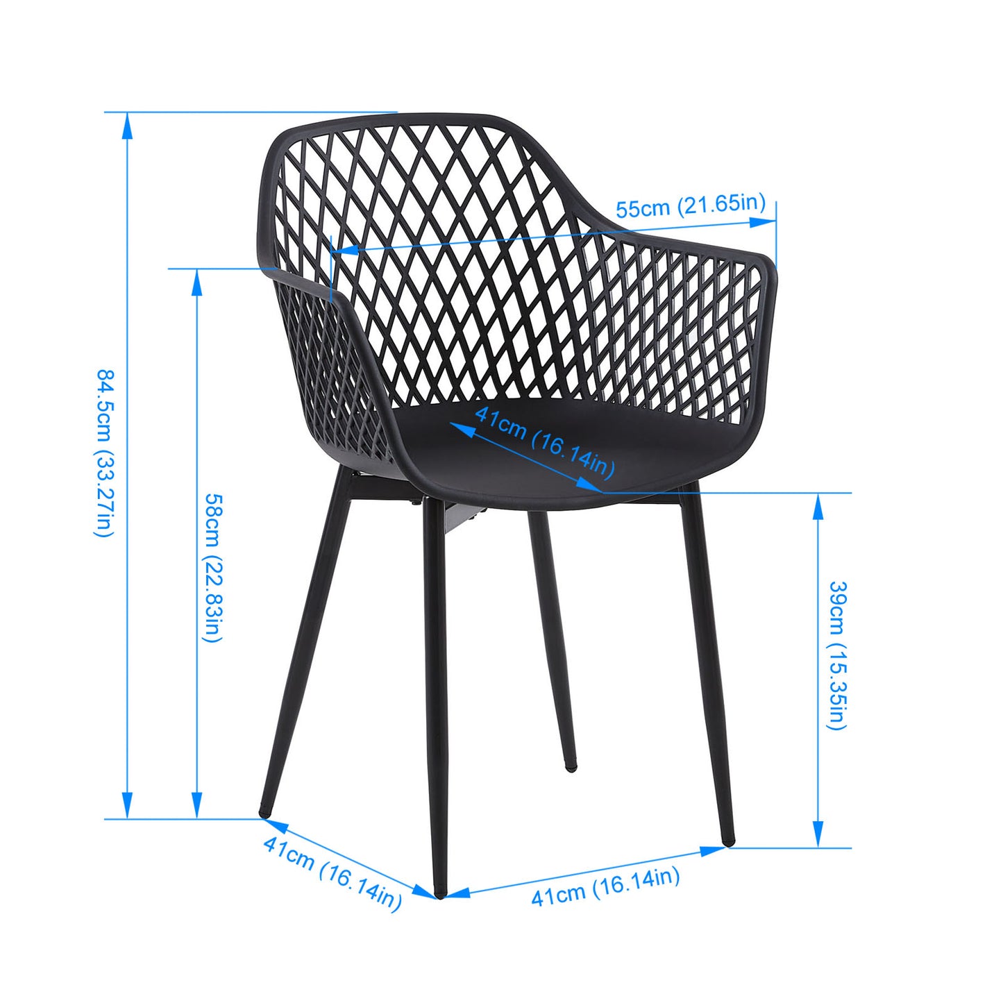 ROME Chaises de salle à manger avec pieds en métal, chaise creuse au design rétro - Noir