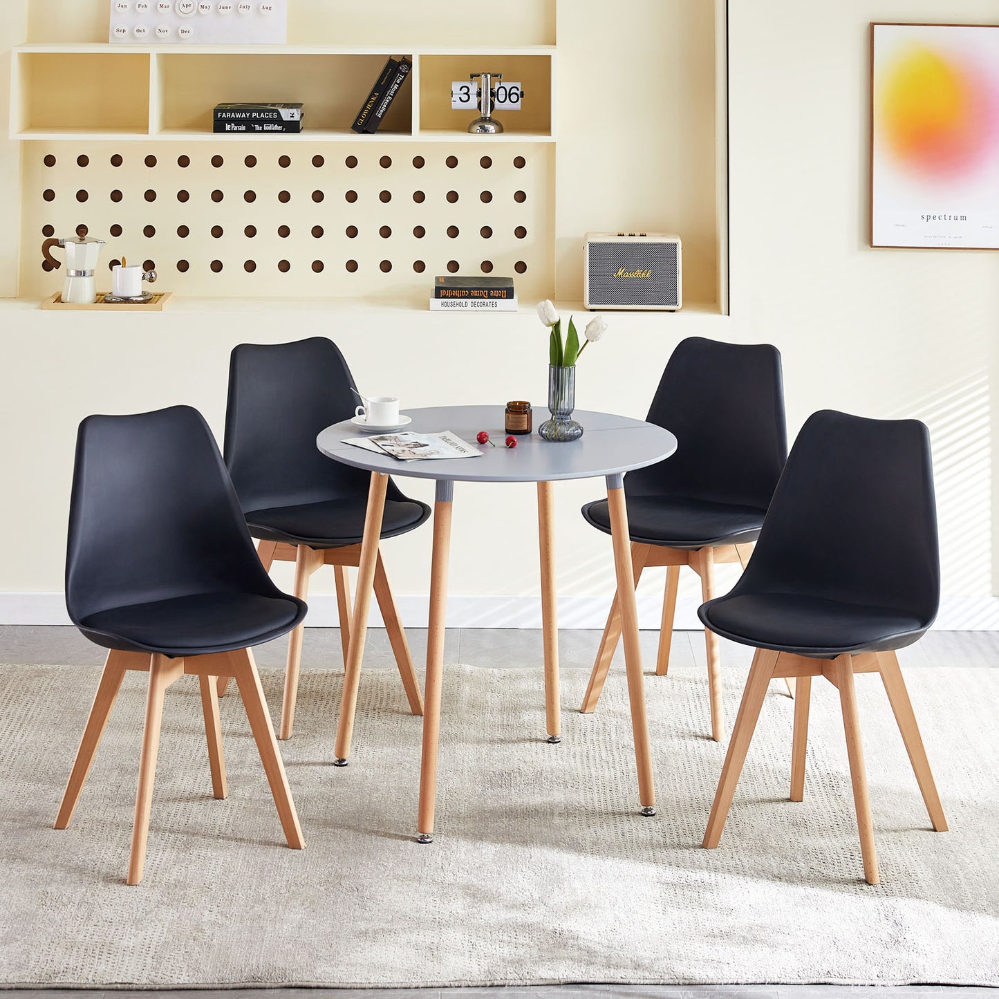 RONALD Ronde Table de Salle à Manger Scandinave Nordique Style en Bois 80*80*74cm - Gris