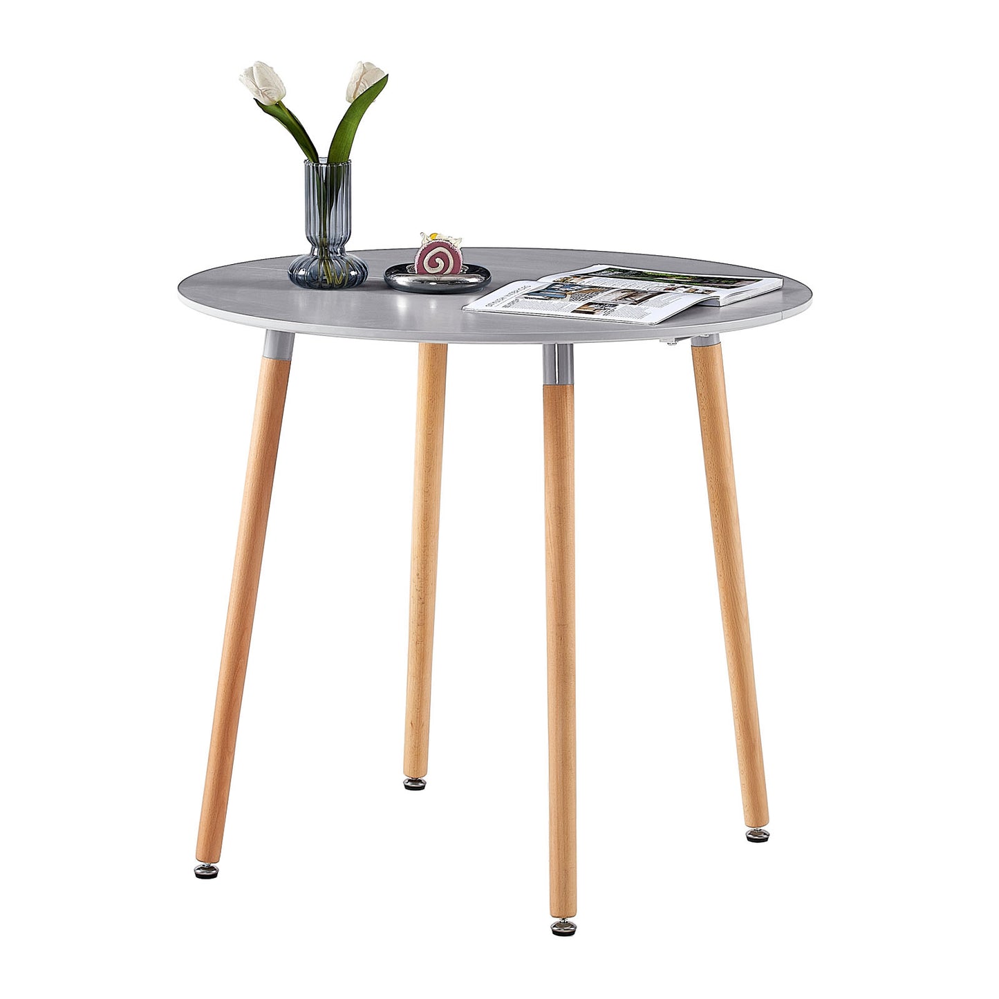 RONALD Ronde Table de Salle à Manger Scandinave Nordique Style en Bois 80*80*74cm - Gris