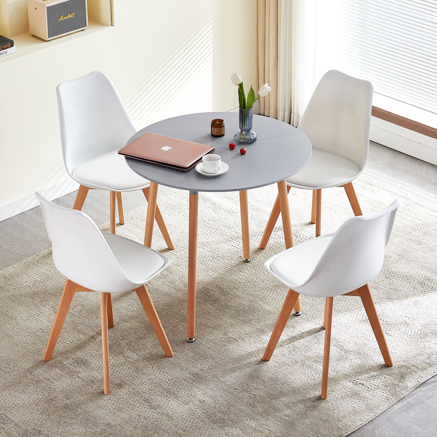 RONALD Ronde Table de Salle à Manger Scandinave Nordique Style en Bois 80*80*74cm - Gris