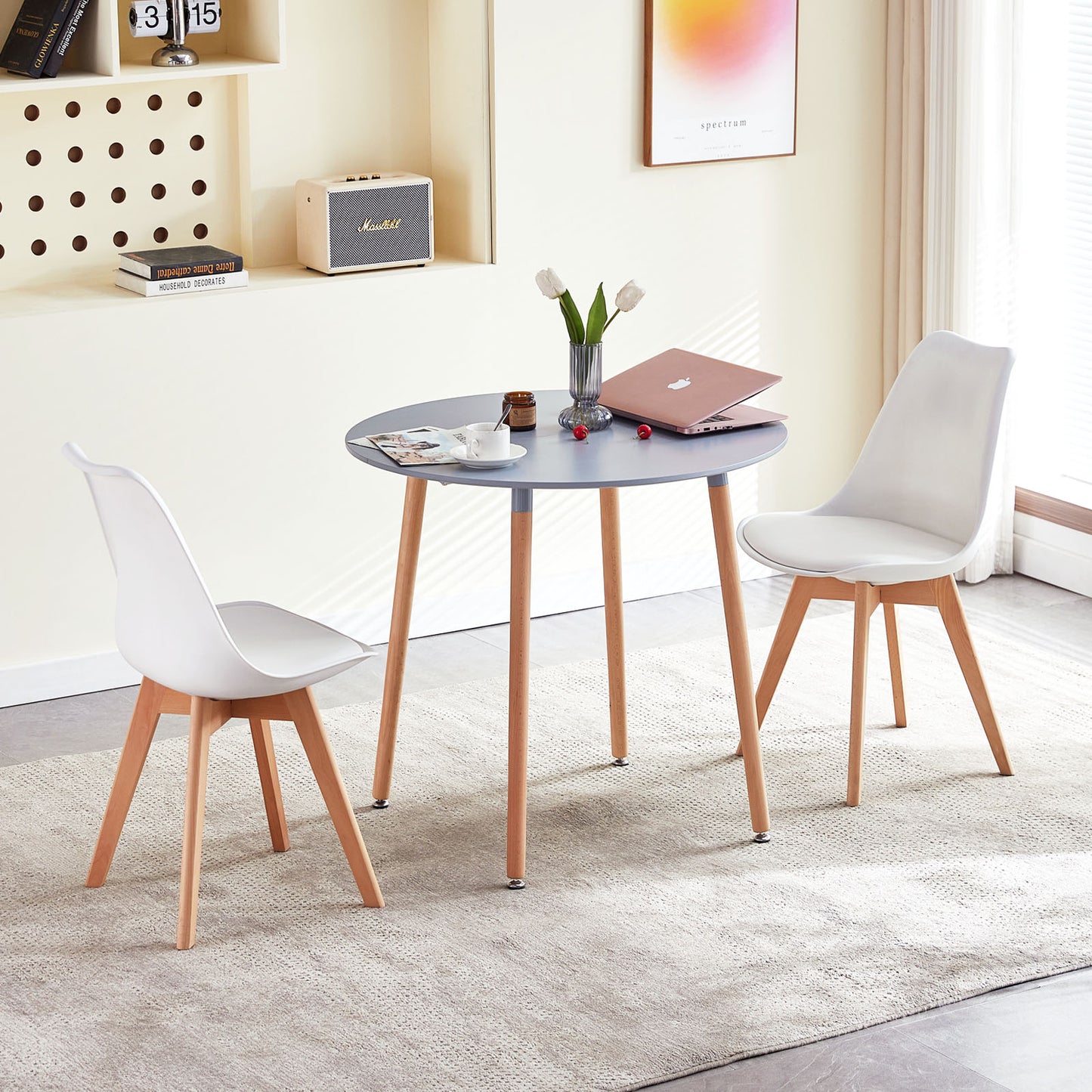 RONALD Ronde Table de Salle à Manger Scandinave Nordique Style en Bois 80*80*74cm - Gris