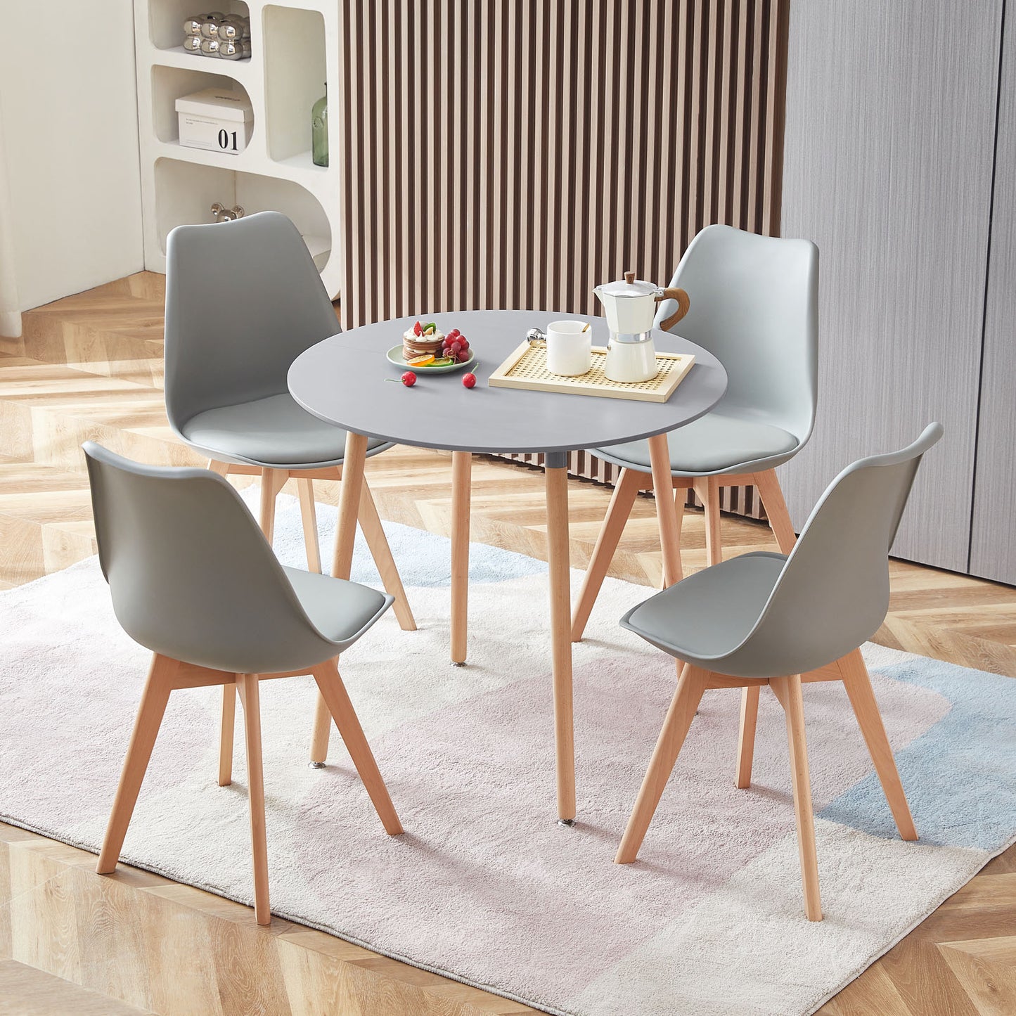 RONALD Ronde Table de Salle à Manger Scandinave Nordique Style en Bois 80*80*74cm - Gris