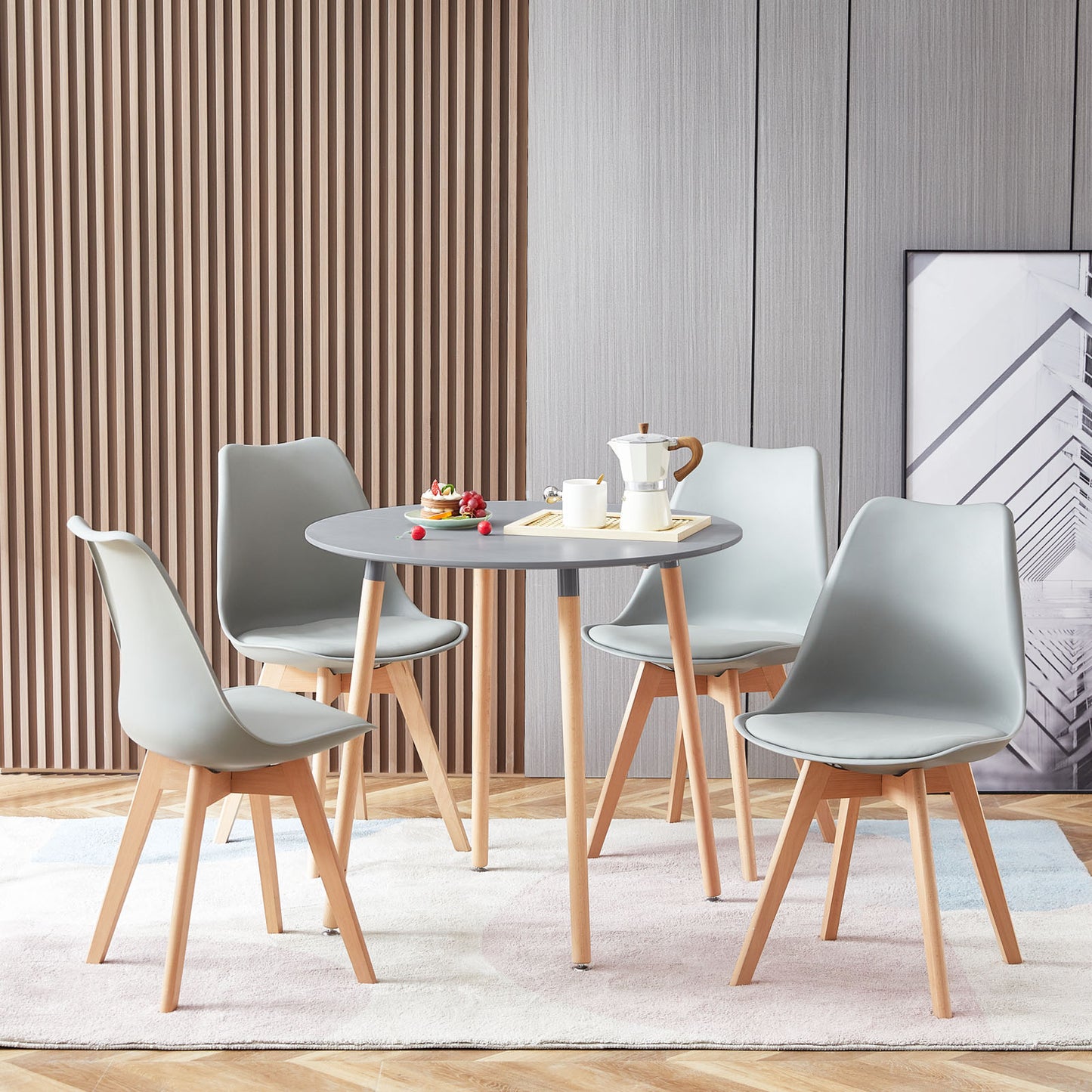 RONALD Ronde Table de Salle à Manger Scandinave Nordique Style en Bois 80*80*74cm - Gris