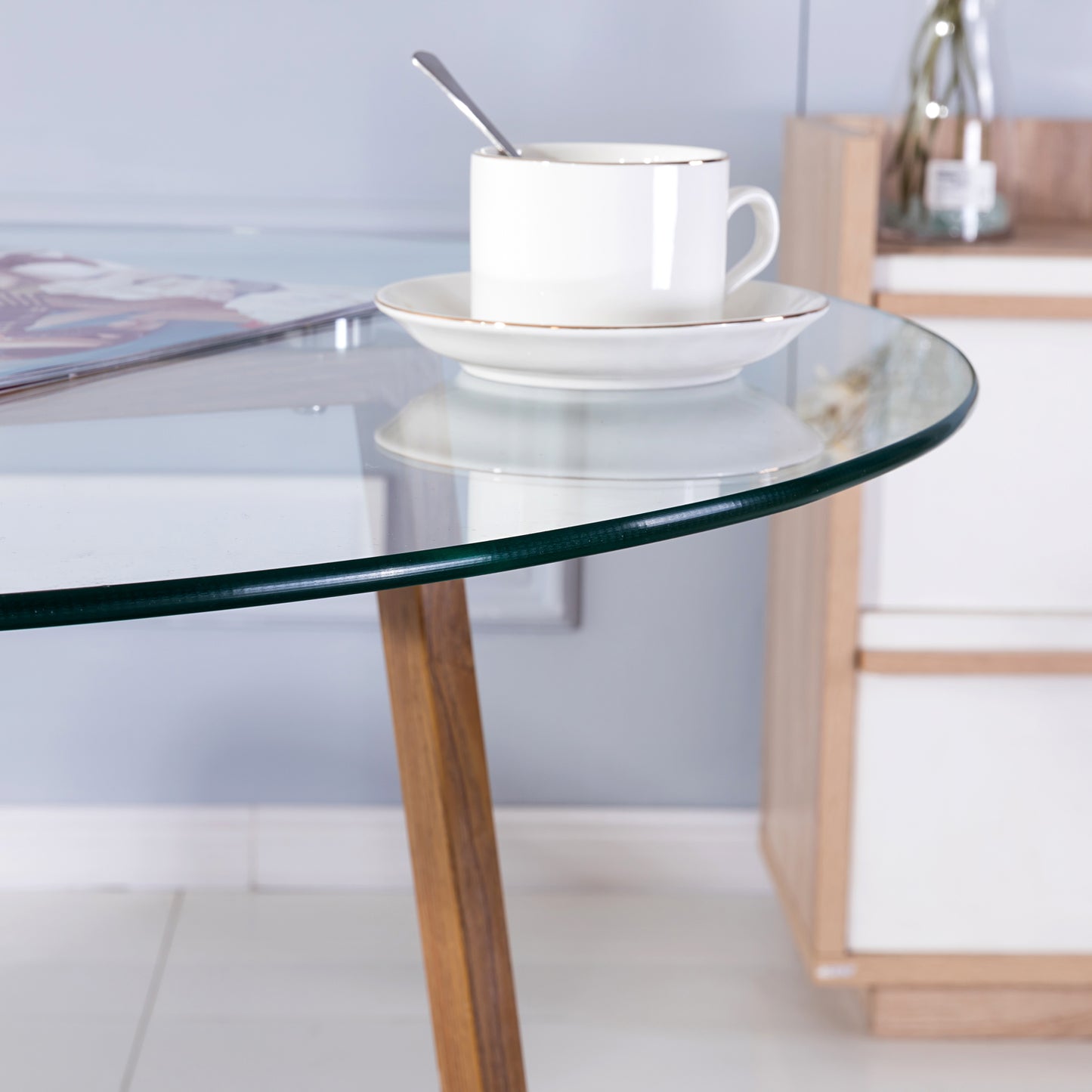 ROUNE Table à Manger Ronde en Verre avec Pieds en Métal 80 * 80 * 75 cm - Transparent