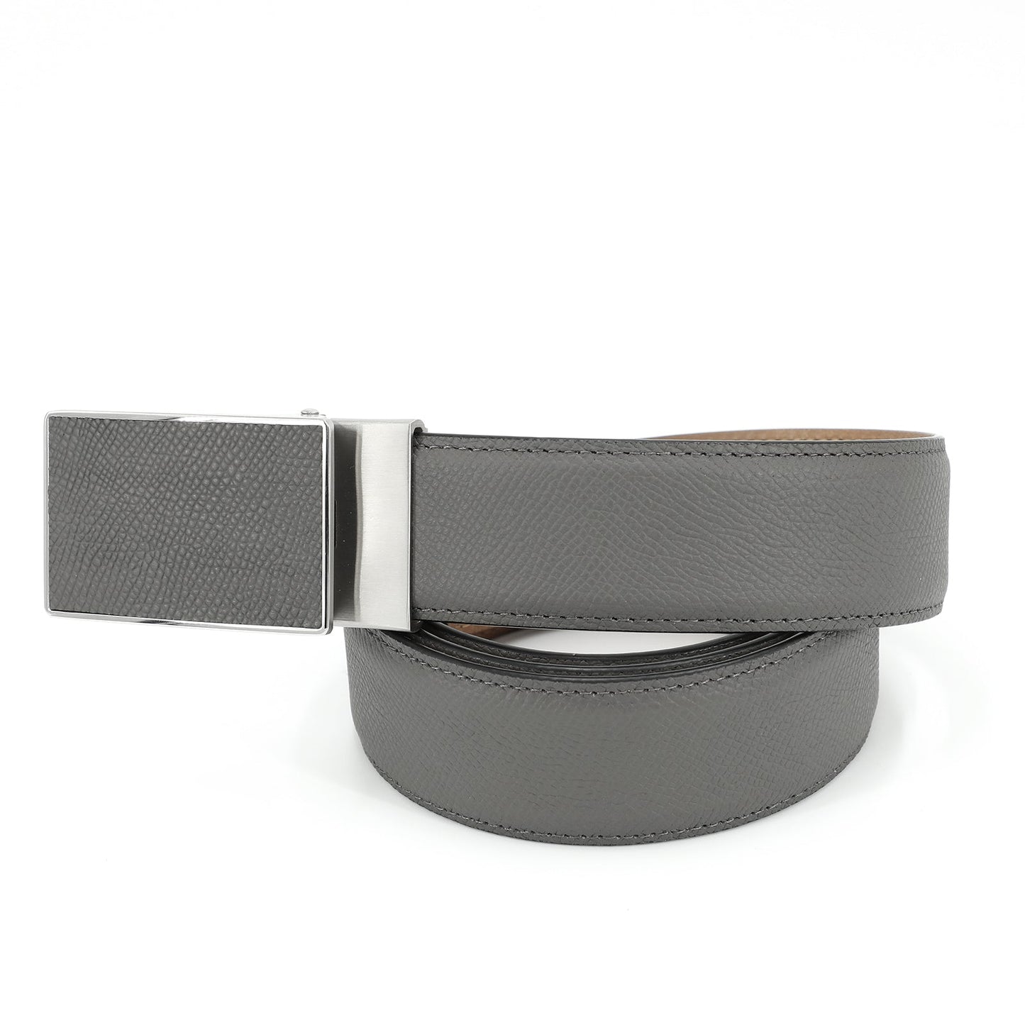 Rho Ceinture classique en cuir de vachette avec boucle automatique, gris acier