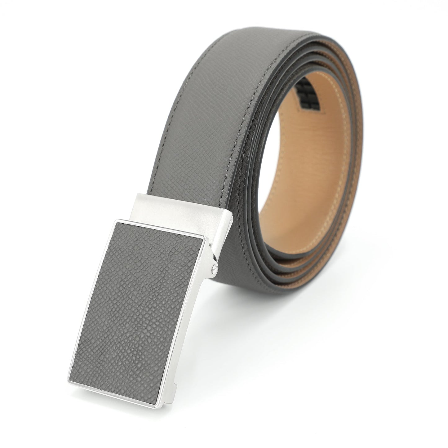 Rho Ceinture classique en cuir de vachette avec boucle automatique, gris acier