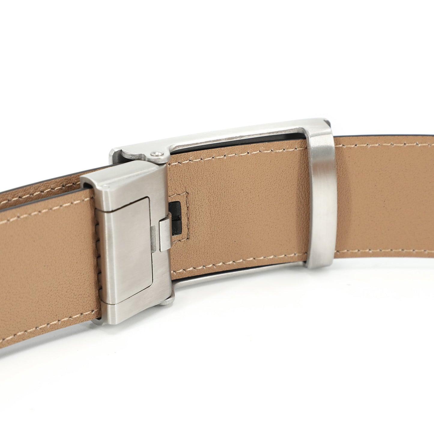 Rho Ceinture classique en cuir de vachette avec boucle automatique, gris acier
