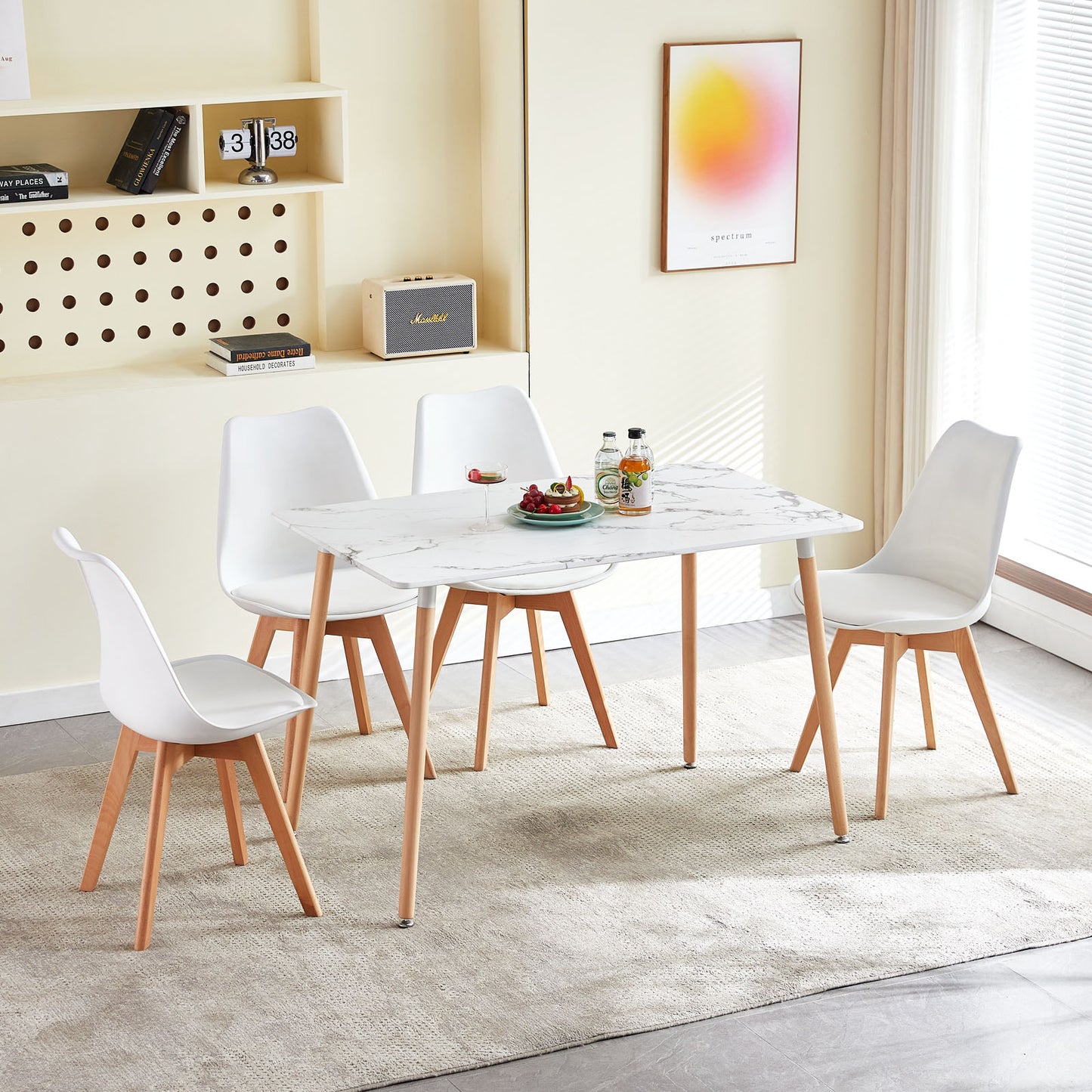 SAGE Rectangulaire Table de Salle à Manger en MDF Scandinave Style en Bois 110*70*74cm - Couleur Marbre