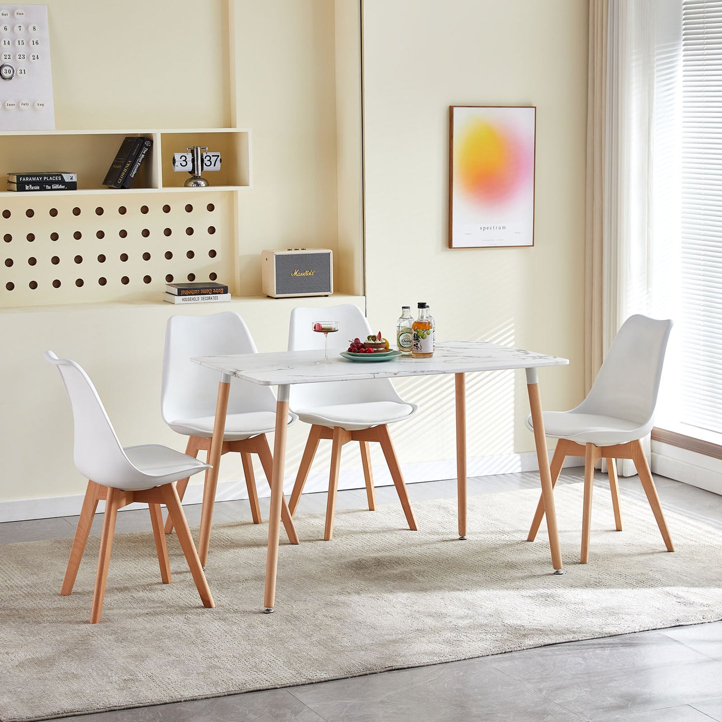 SAGE Rectangulaire Table de Salle à Manger en MDF Scandinave Style en Bois 110*70*74cm - Couleur Marbre