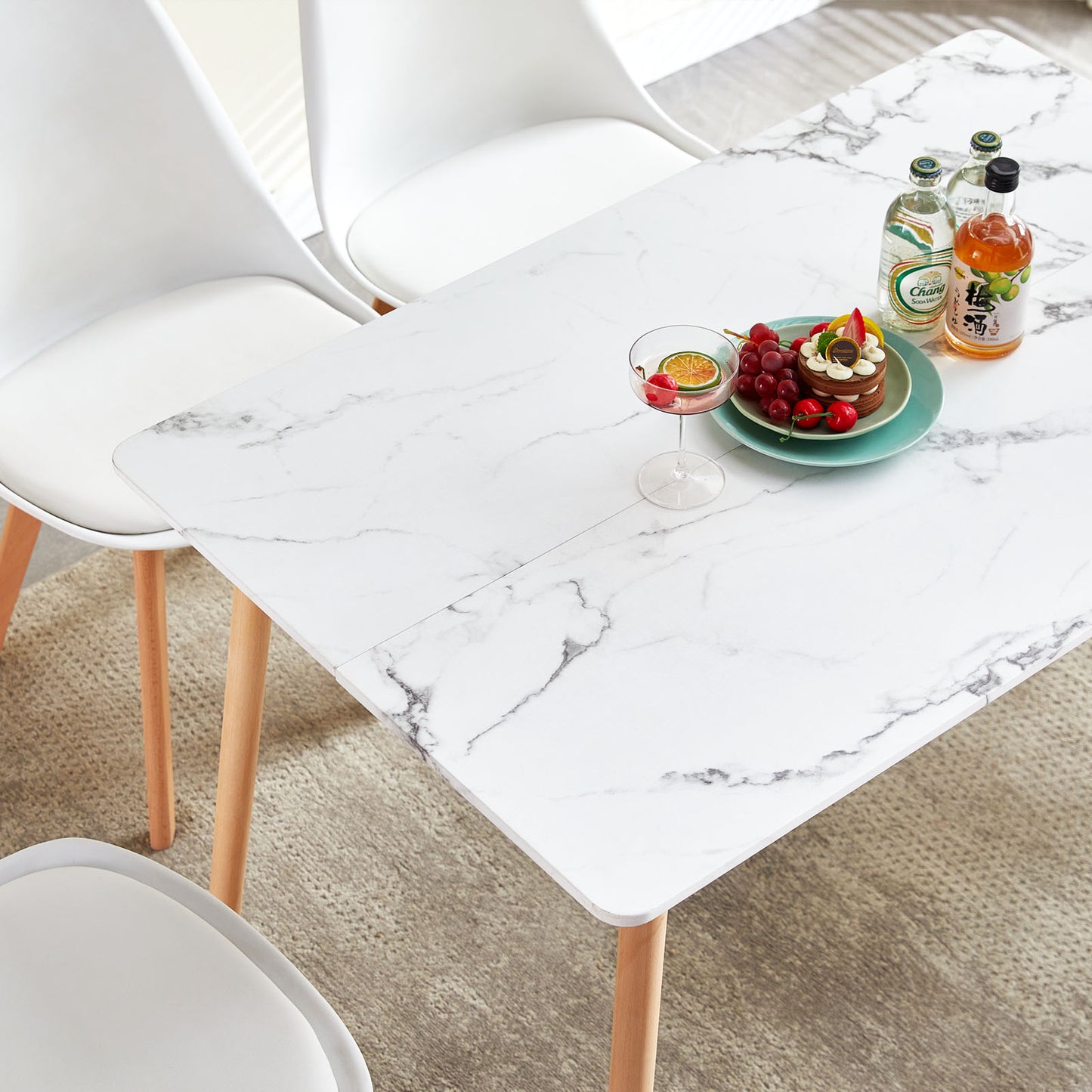 SAGE Rectangulaire Table de Salle à Manger en MDF Scandinave Style en Bois 110*70*74cm - Couleur Marbre