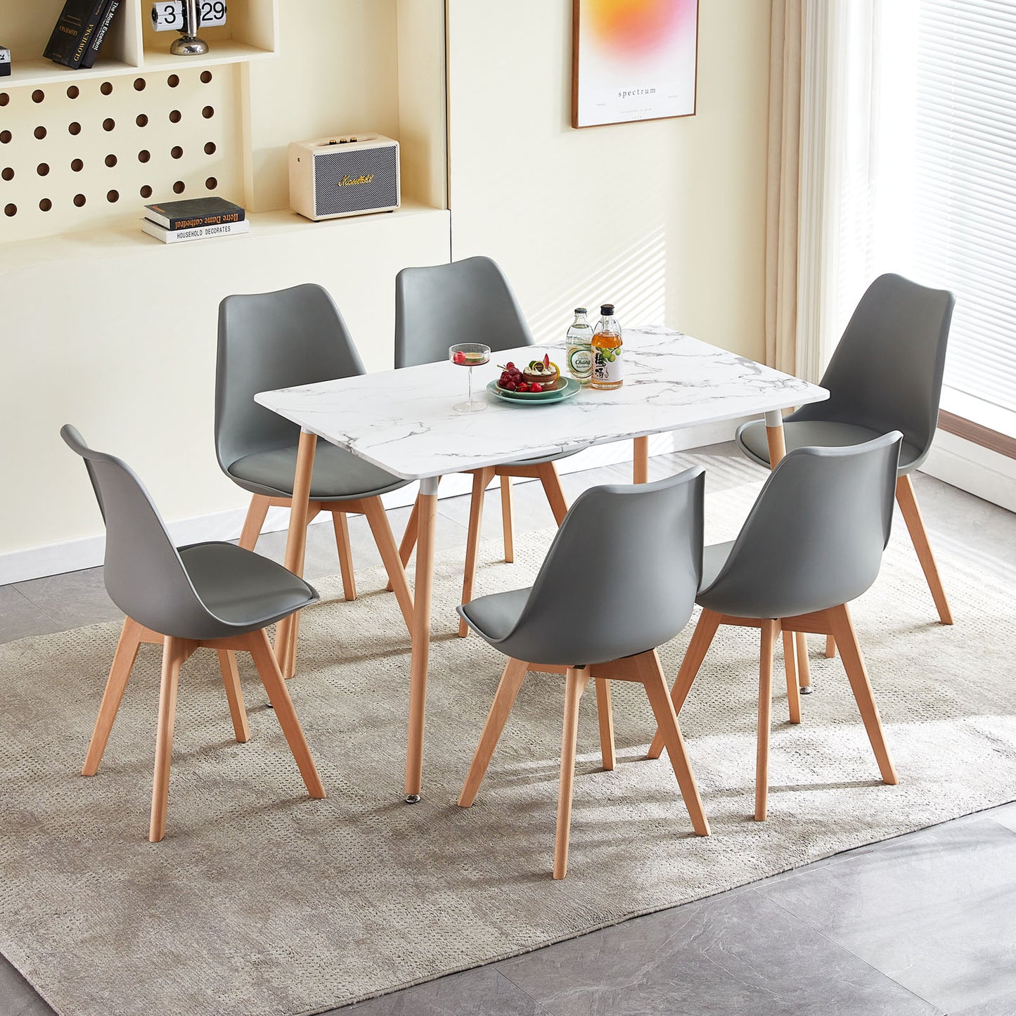 SAGE Rectangulaire Table de Salle à Manger en MDF Scandinave Style en Bois 110*70*74cm - Couleur Marbre