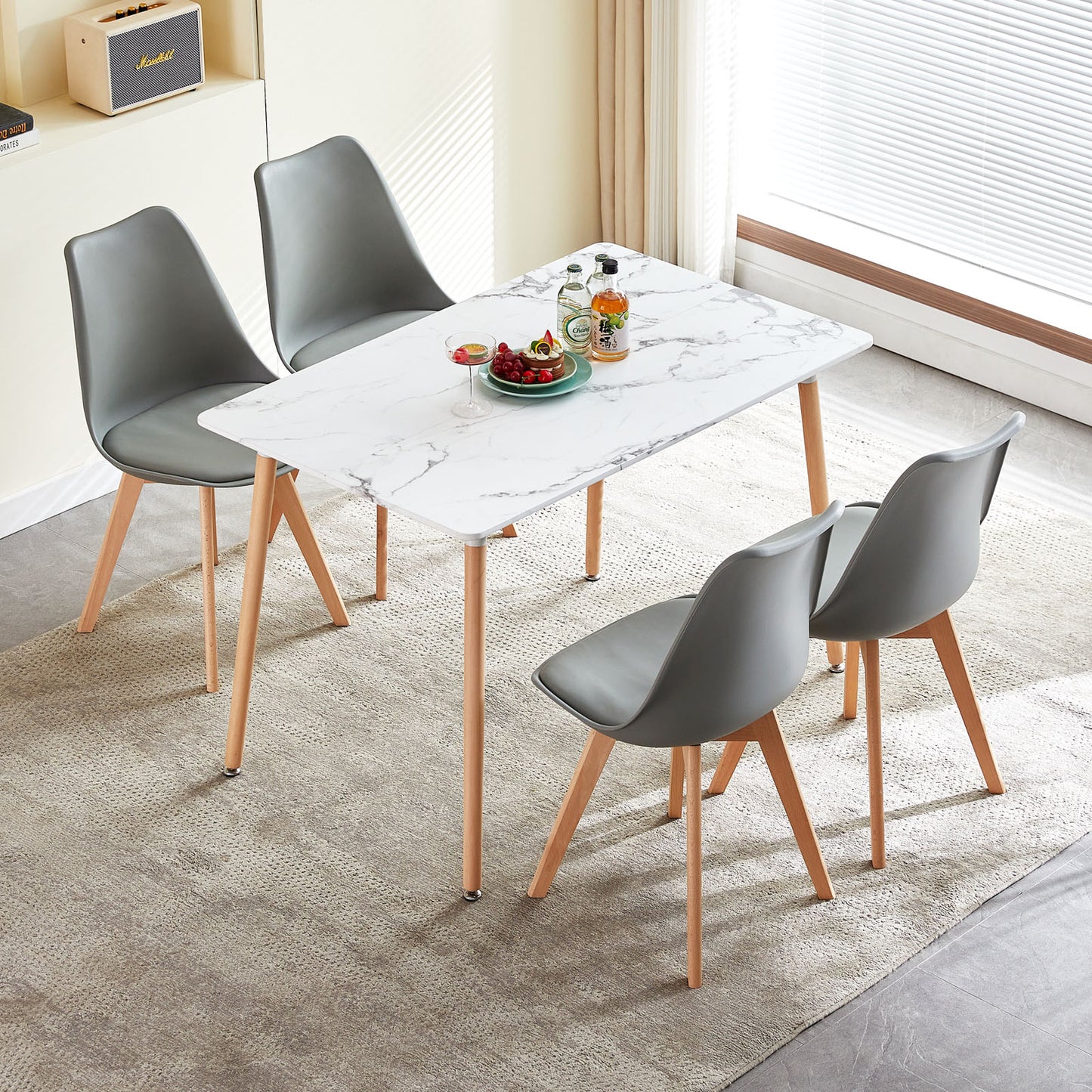 SAGE Rectangulaire Table de Salle à Manger en MDF Scandinave Style en Bois 110*70*74cm - Couleur Marbre