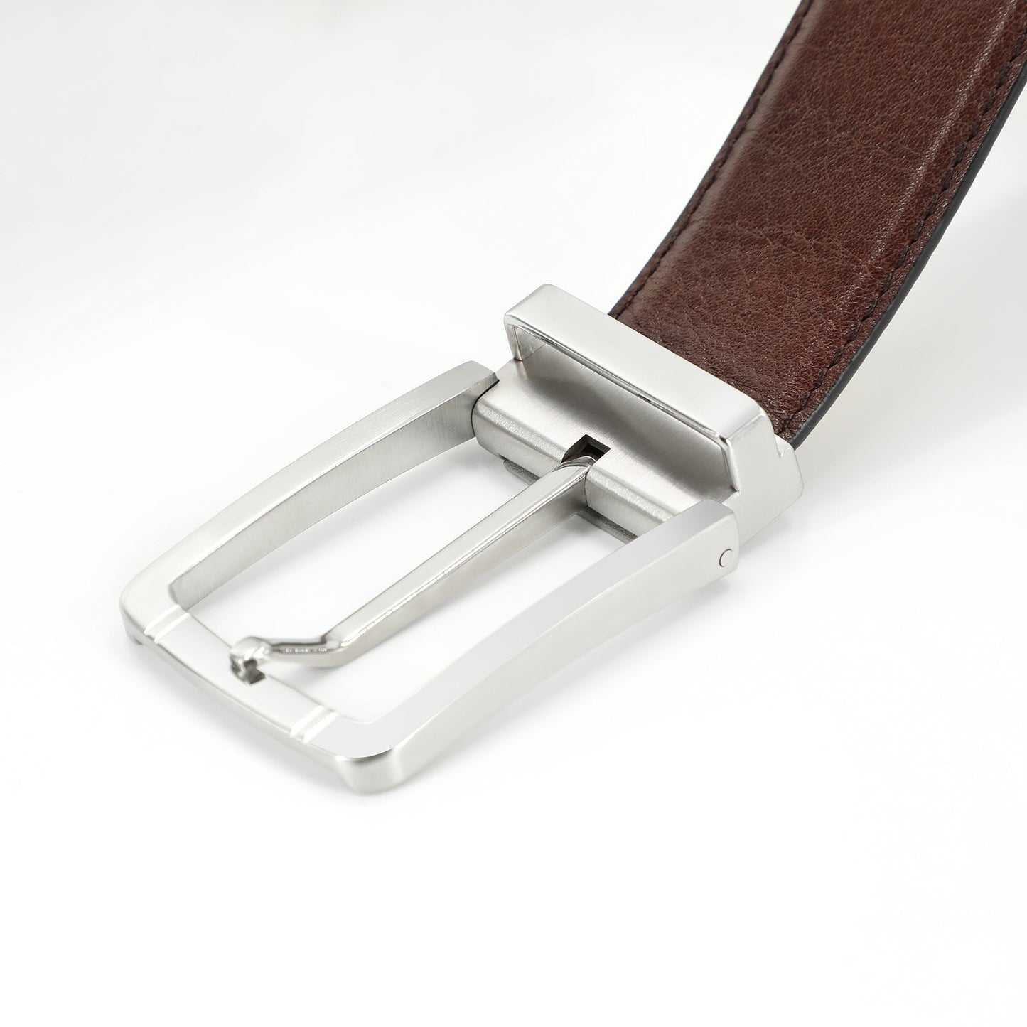 Sabr Ceinture classique à boucle ardillon en cuir de vachette première couche - Acier, Café Clair