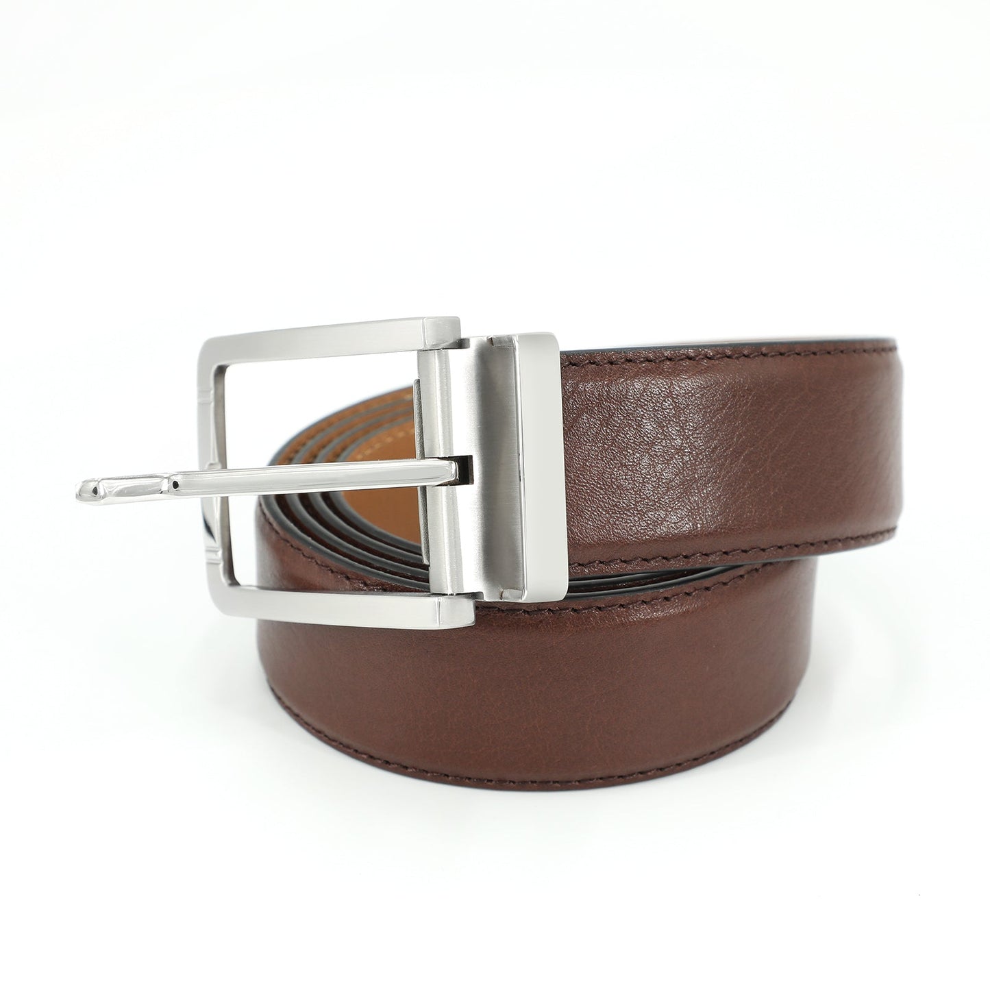 Sabr Ceinture classique à boucle ardillon en cuir de vachette première couche - Acier, Café Clair