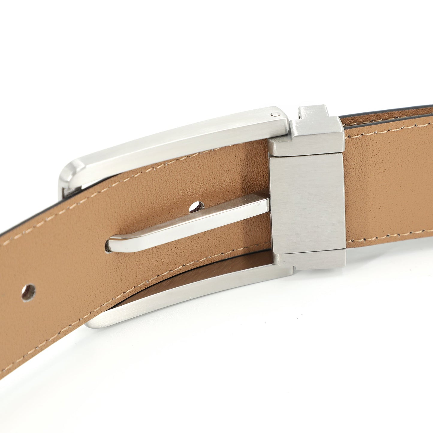 Sabr Ceinture classique à boucle ardillon en cuir de vachette première couche - Acier, Café Clair