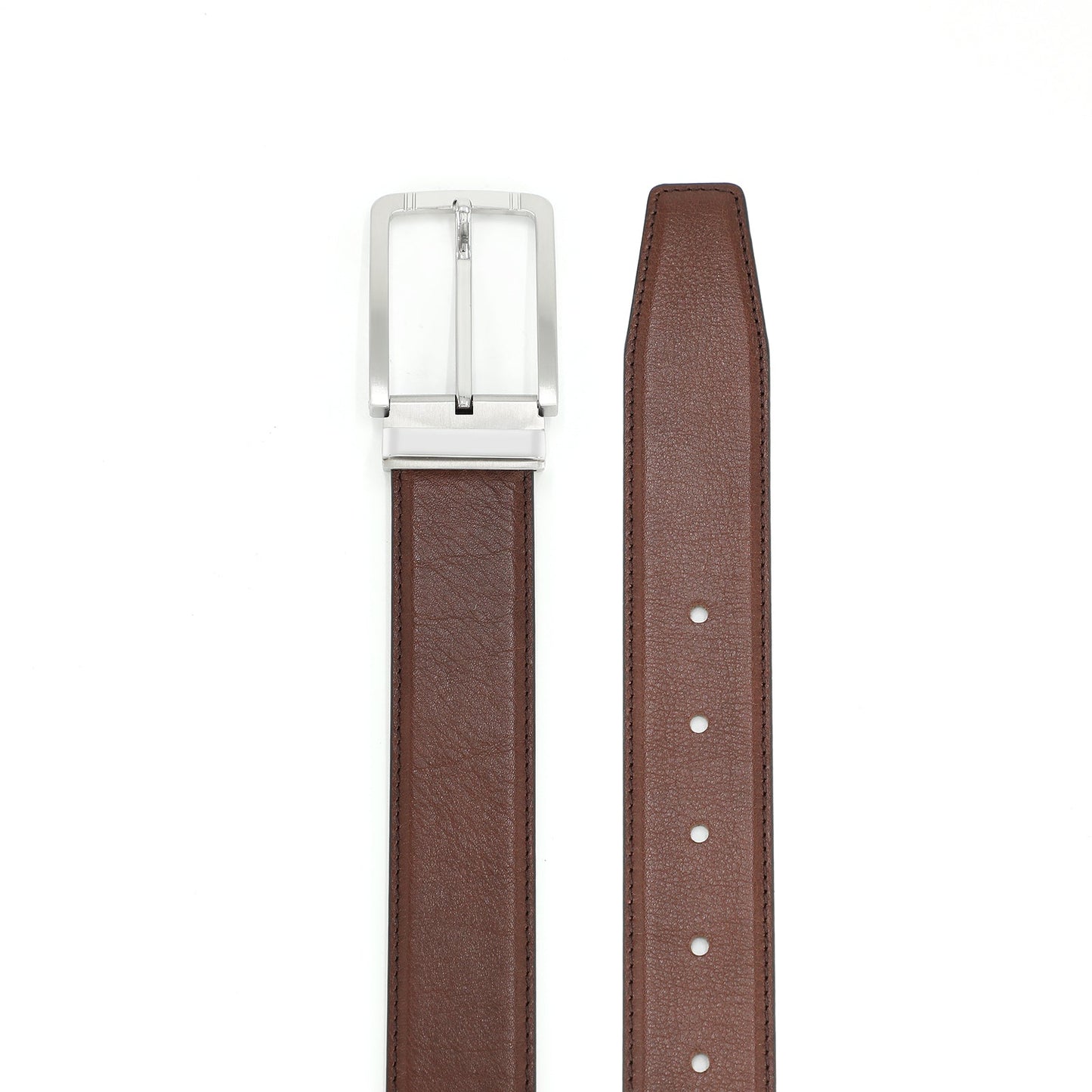 Sabr Ceinture classique à boucle ardillon en cuir de vachette première couche - Acier, Café Clair