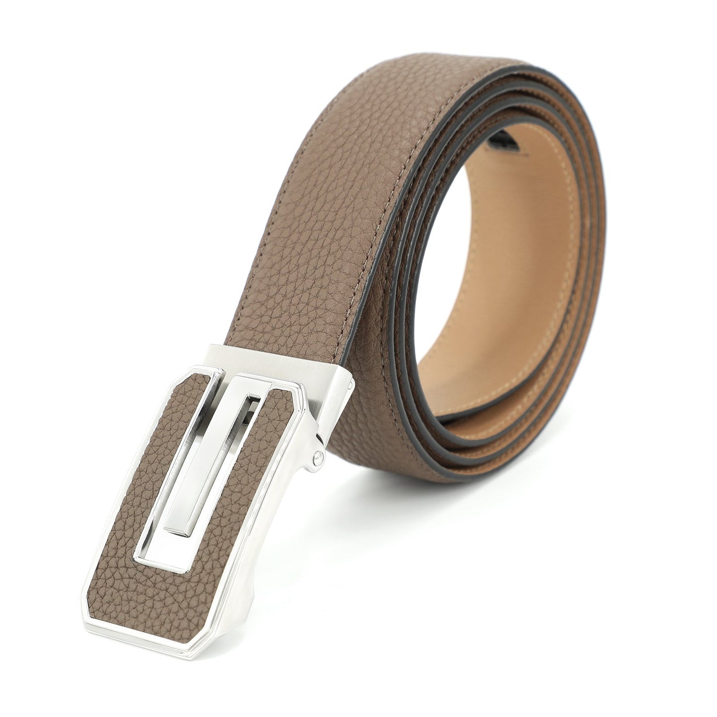 Siena Ceinture classique en cuir de vachette première couche avec boucle automatique - Acier Kaki