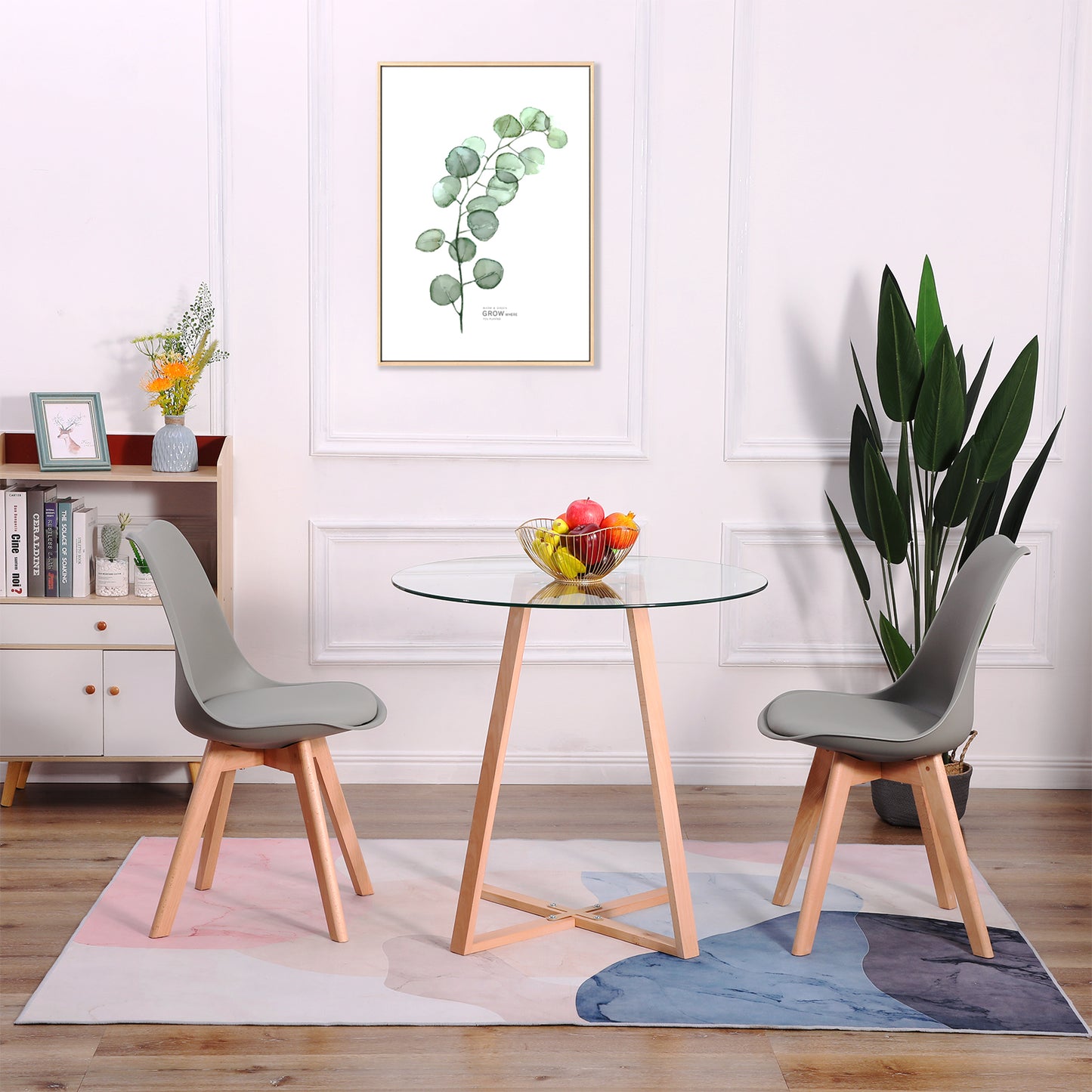 TULIP PP Chaise de Salle à Manger Pieds en Hêtre - Noir/Blanc/Gris