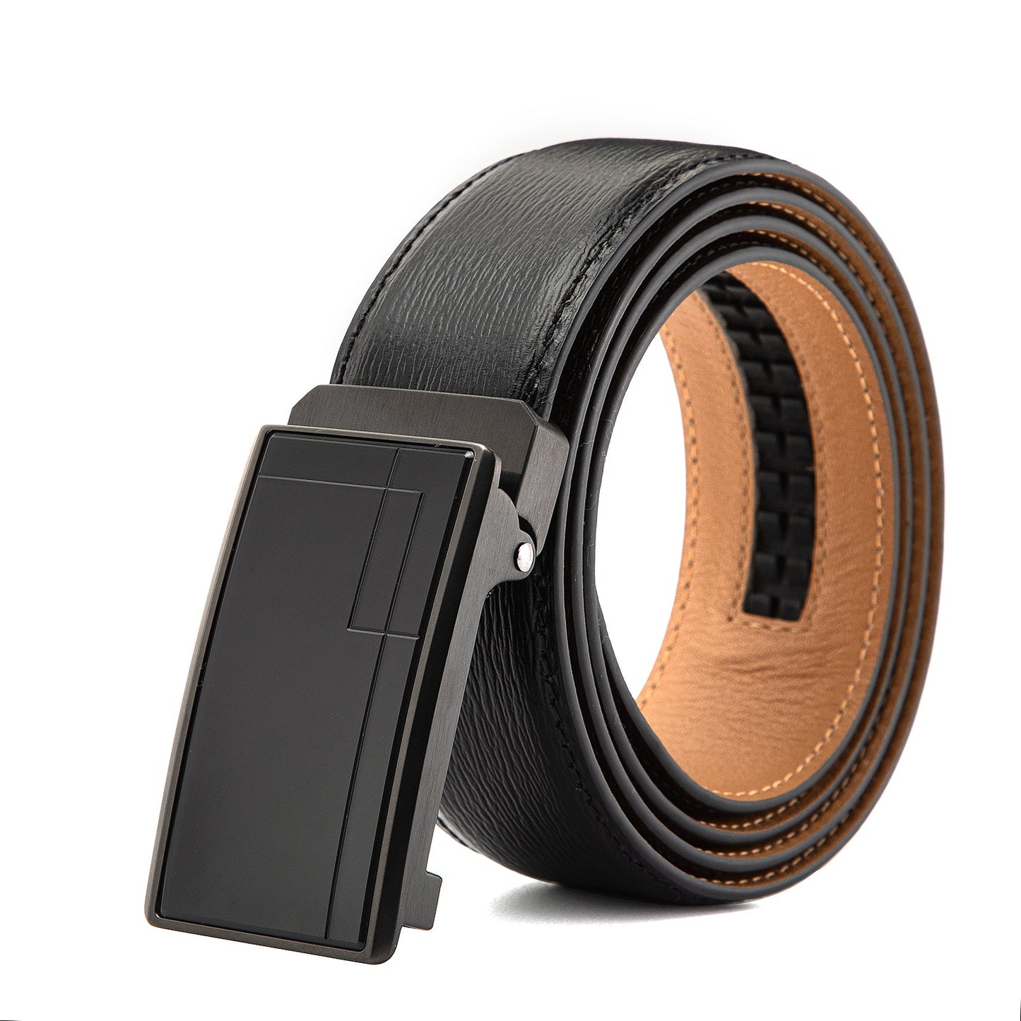 Tivoli Ceinture en cuir de vachette avec boucle automatique en acier, Couleur Pistolet en Sourdine, Jaune Kaki