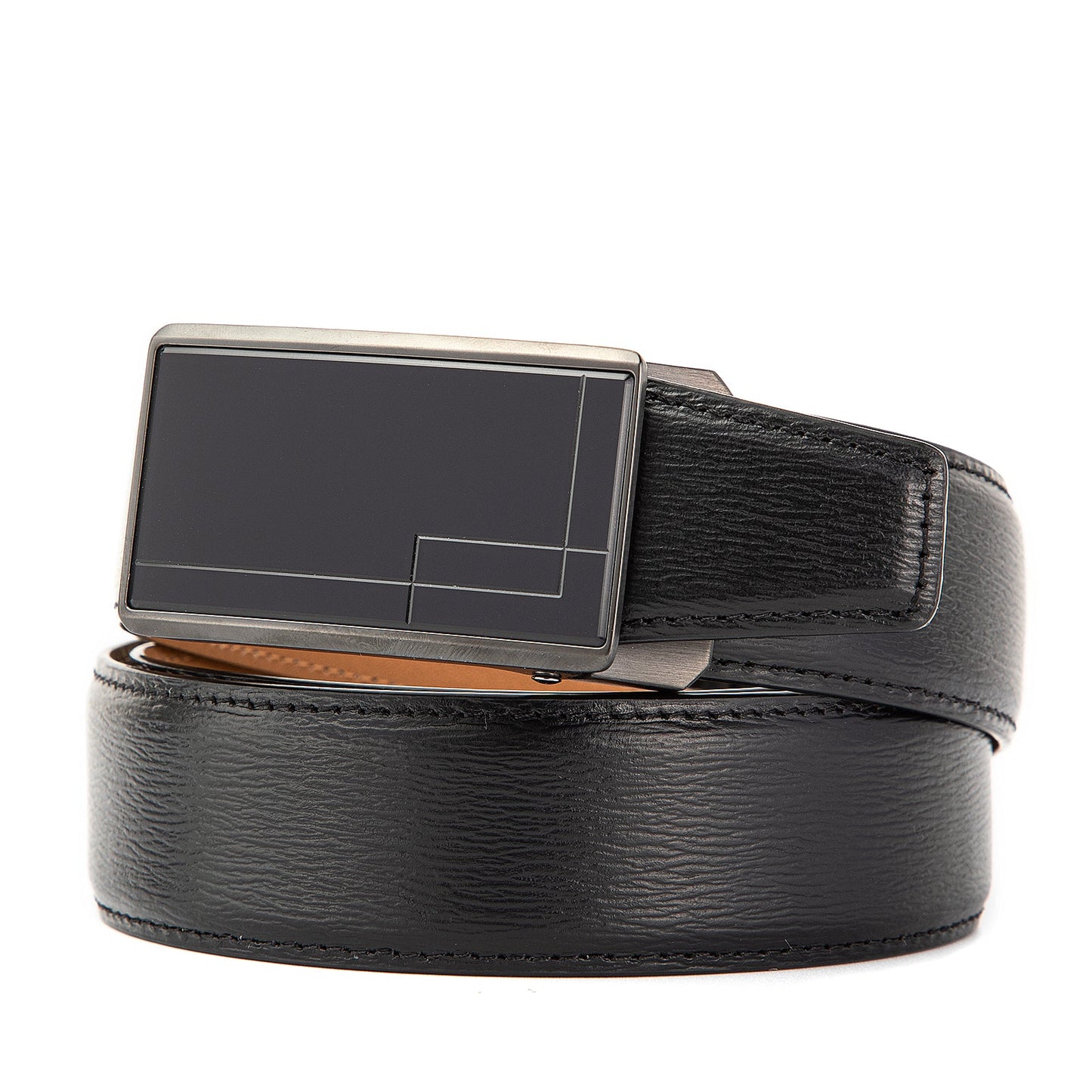 Tivoli Ceinture en cuir de vachette avec boucle automatique en acier, Couleur Pistolet en Sourdine, Jaune Kaki