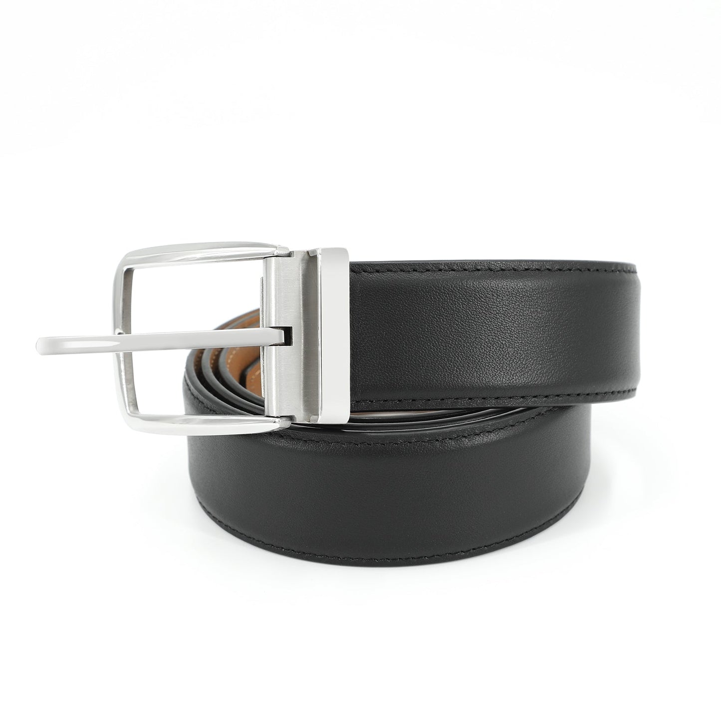 Trani Ceinture classique avec boucle ardillon en cuir de vachette de première qualité - Noir Acier